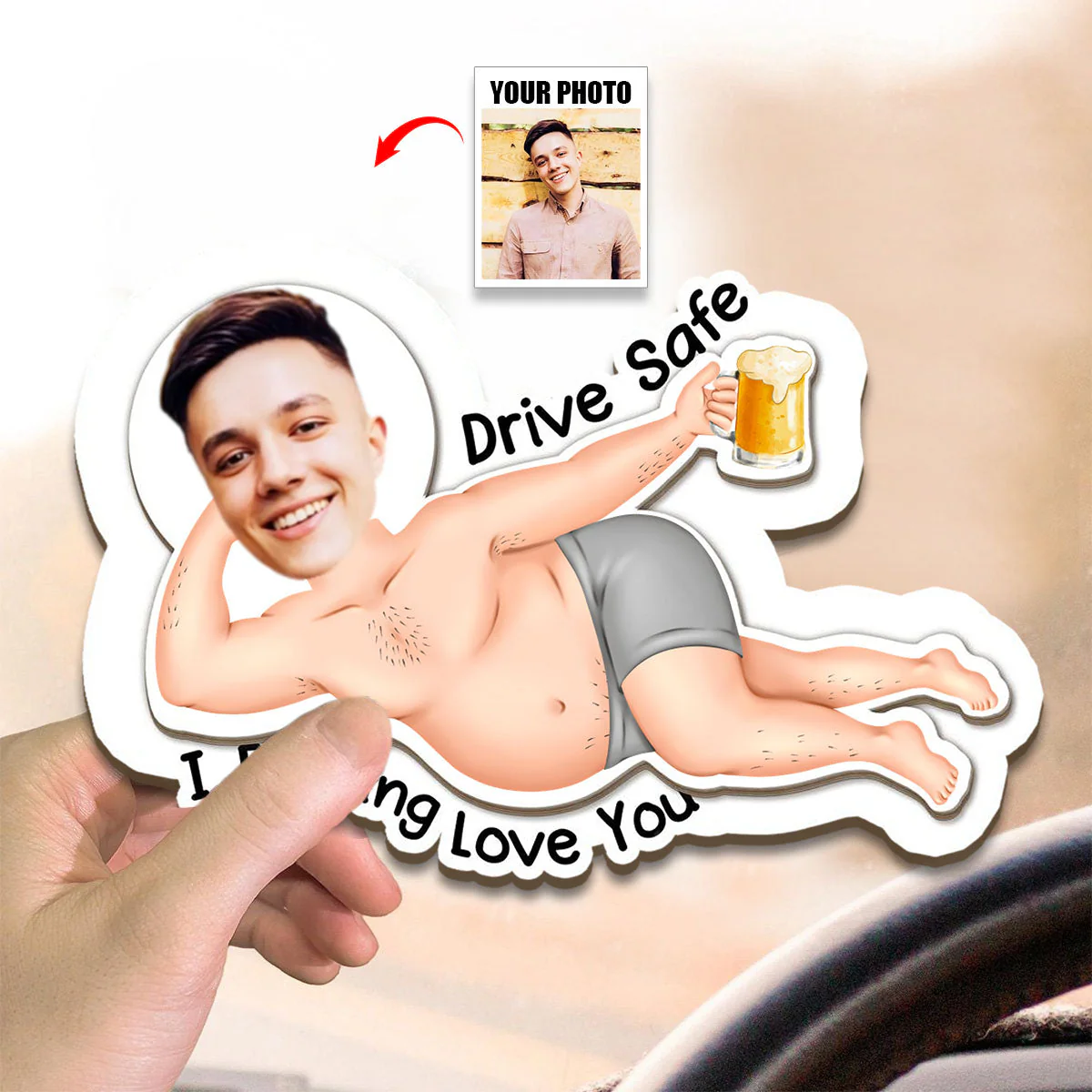 Drive Safe - Funny Gifts For Husband, Wife - Personalized Wooden Photo Car Visor Clip - Image 4