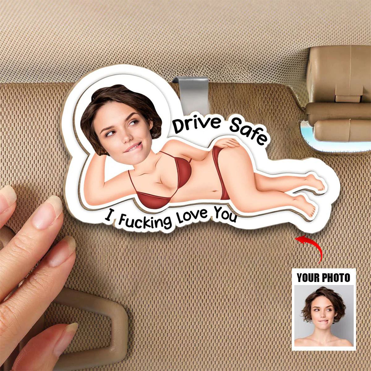 Drive Safe - Funny Gifts For Husband, Wife - Personalized Wooden Photo Car Visor Clip - Image 5