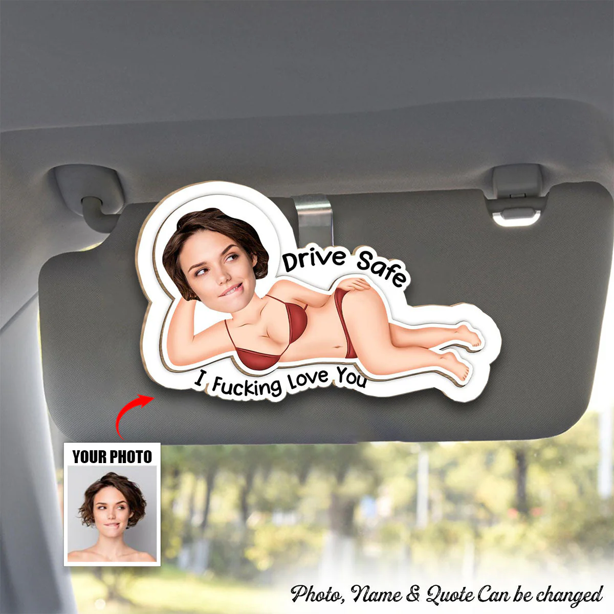 Drive Safe - Funny Gifts For Husband, Wife - Personalized Wooden Photo Car Visor Clip - Image 6