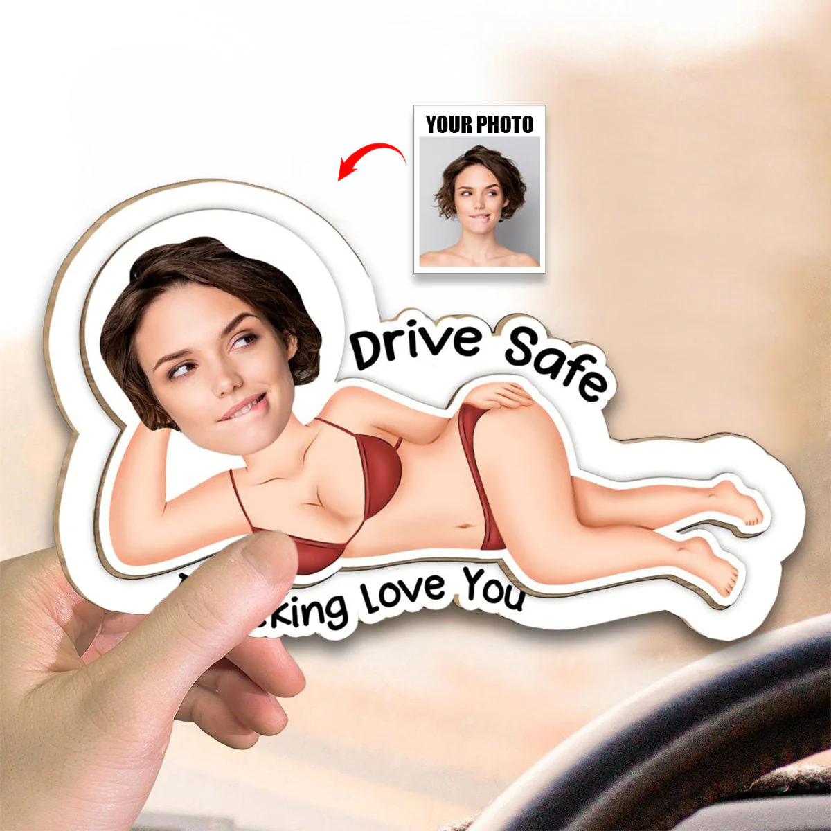 Drive Safe - Funny Gifts For Husband, Wife - Personalized Wooden Photo Car Visor Clip - Image 7