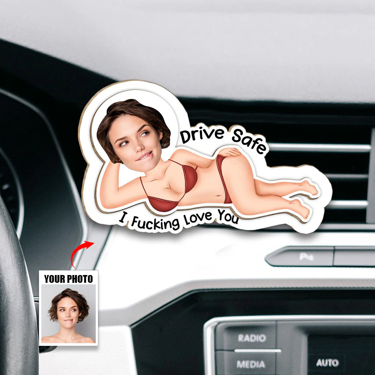 Drive Safe - Funny Gifts For Husband, Wife - Personalized Wooden Photo Car Visor Clip - Image 8