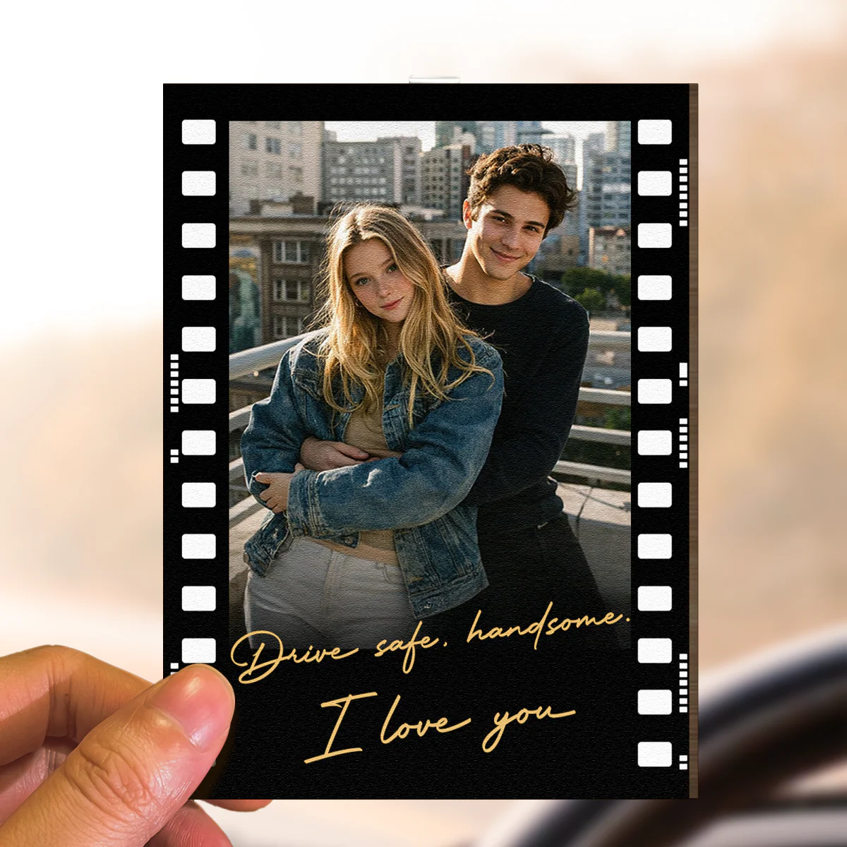 Drive Safe Handsome I Love You - Personalized Wooden Photo Car Visor Clip - Image 2