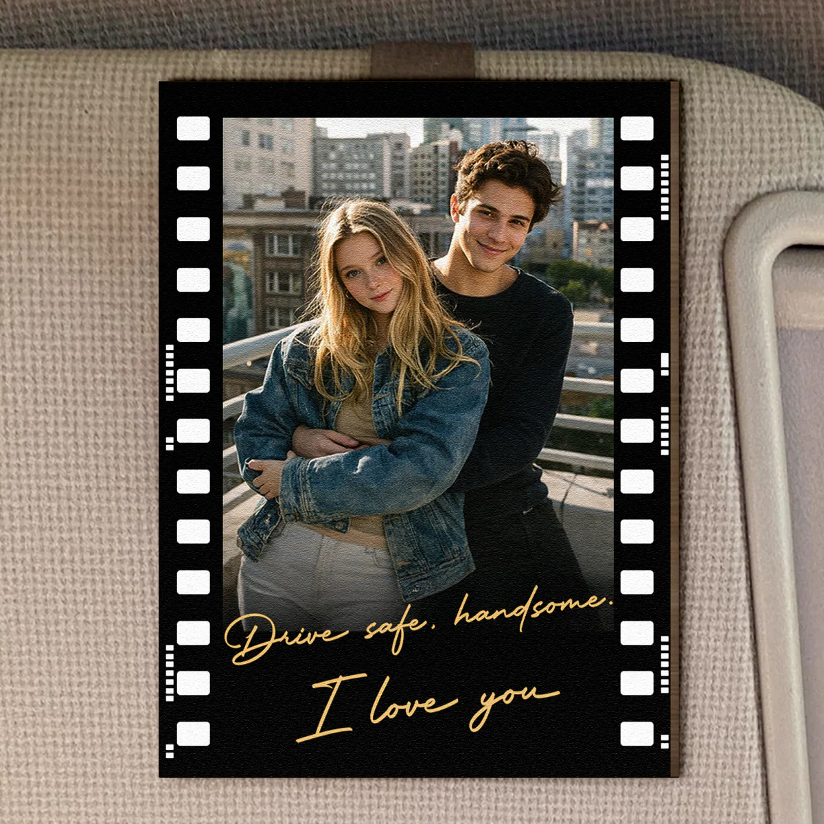 Drive Safe Handsome I Love You - Personalized Wooden Photo Car Visor Clip - Image 3