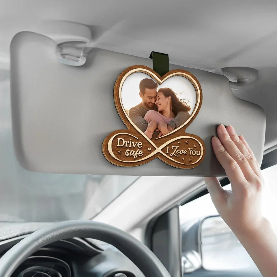 Drive Safe, I Love You - Couple Personalized Custom Photo Car Visor Clip - Christmas Gift For Husband Wife, Anniversary - Image 2