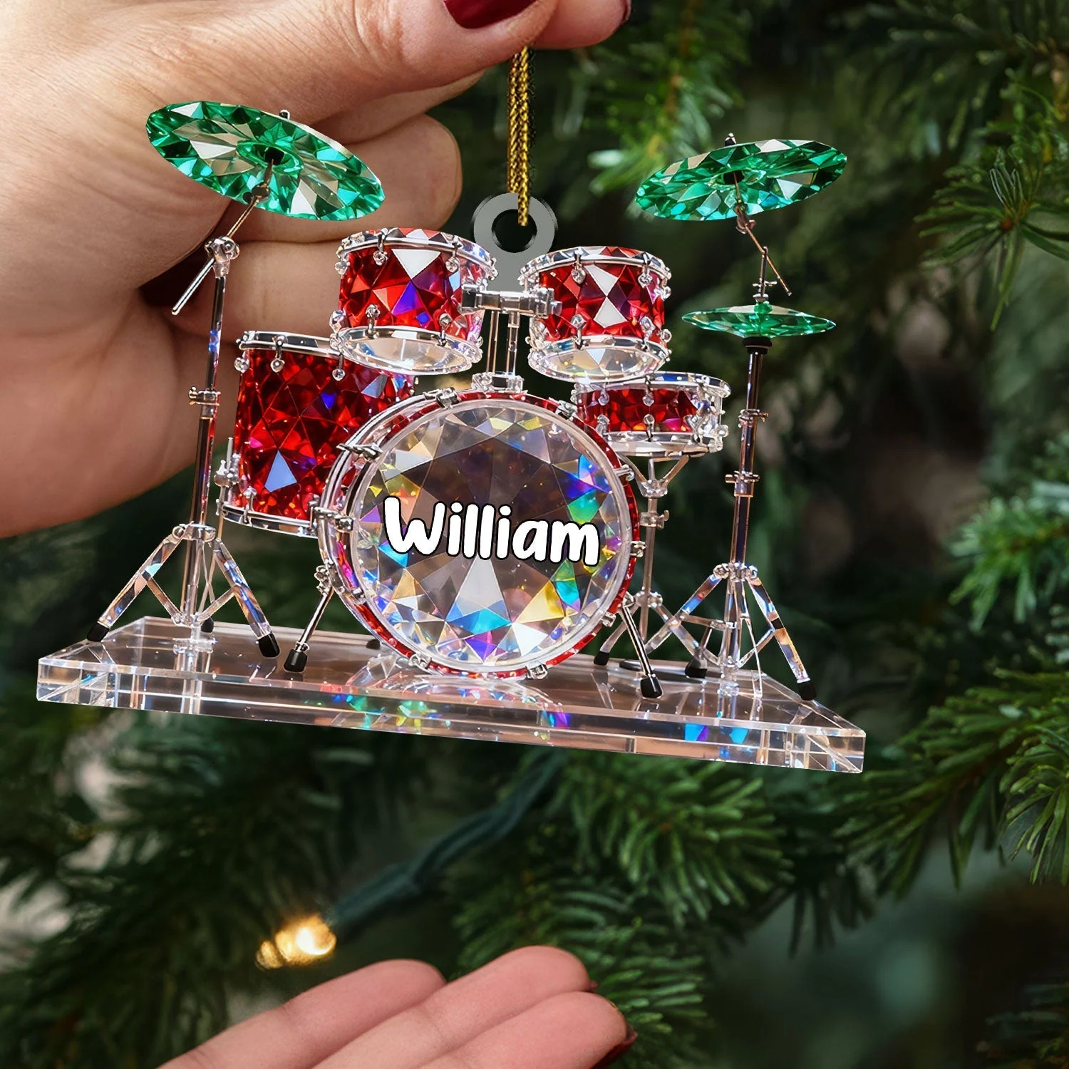 Drum Set Custom Name Stained Glass Effect Acrylic Christmas Ornament, Presents For Drummers - Image 2