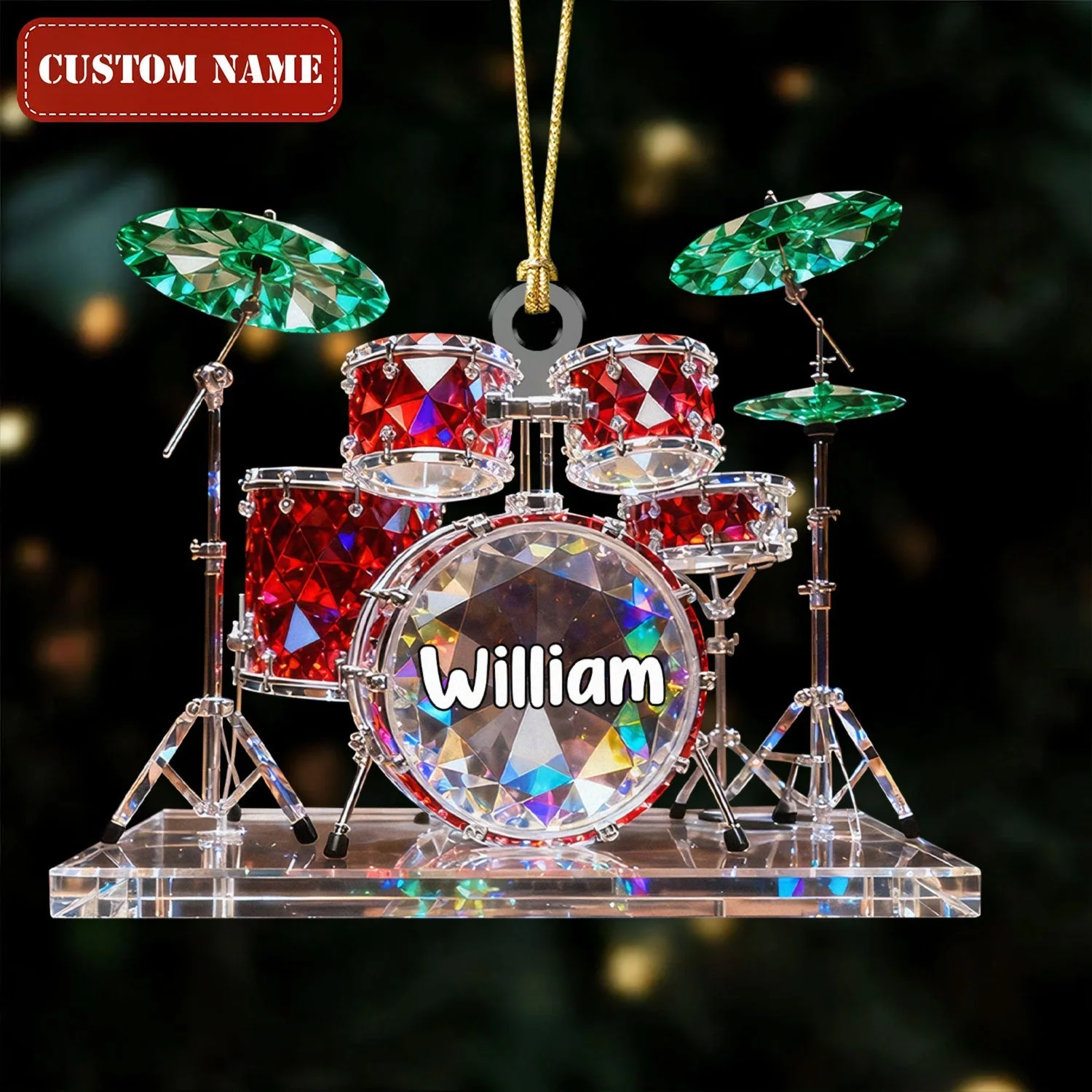 Drum Set Custom Name Stained Glass Effect Acrylic Christmas Ornament, Presents For Drummers - Image 4