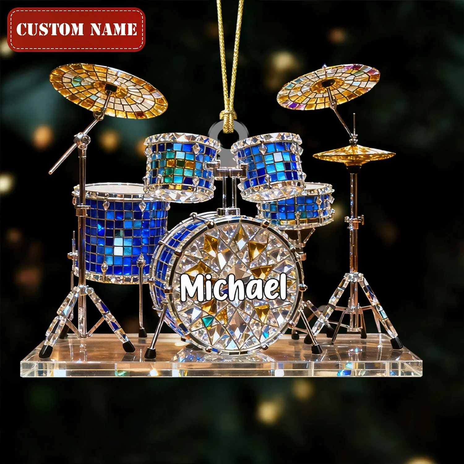Drum Set Custom Name Stained Glass Effect Acrylic Christmas Ornament, Presents For Drummers - Image 5