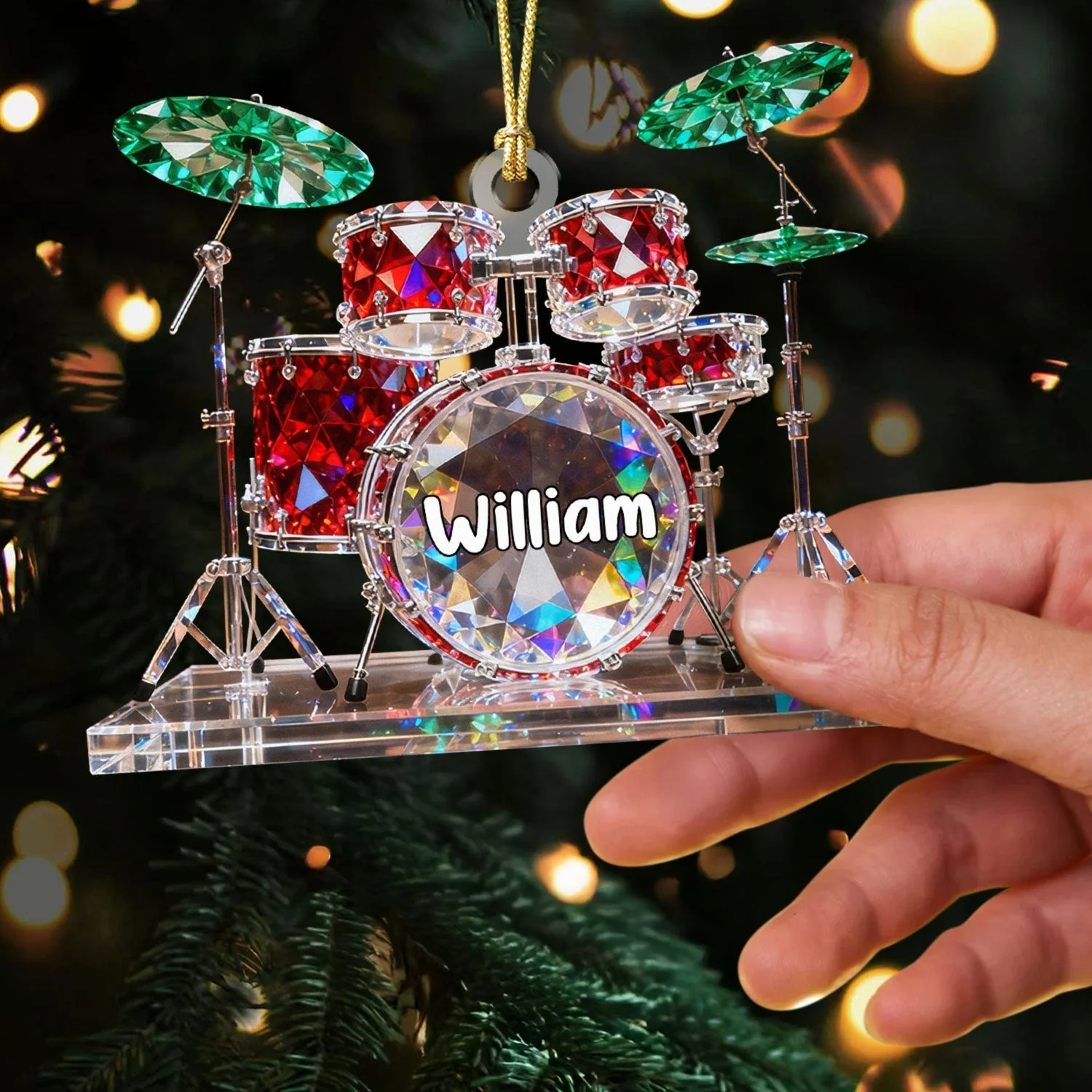 Drum Set Custom Name Stained Glass Effect Acrylic Christmas Ornament, Presents For Drummers - Image 6