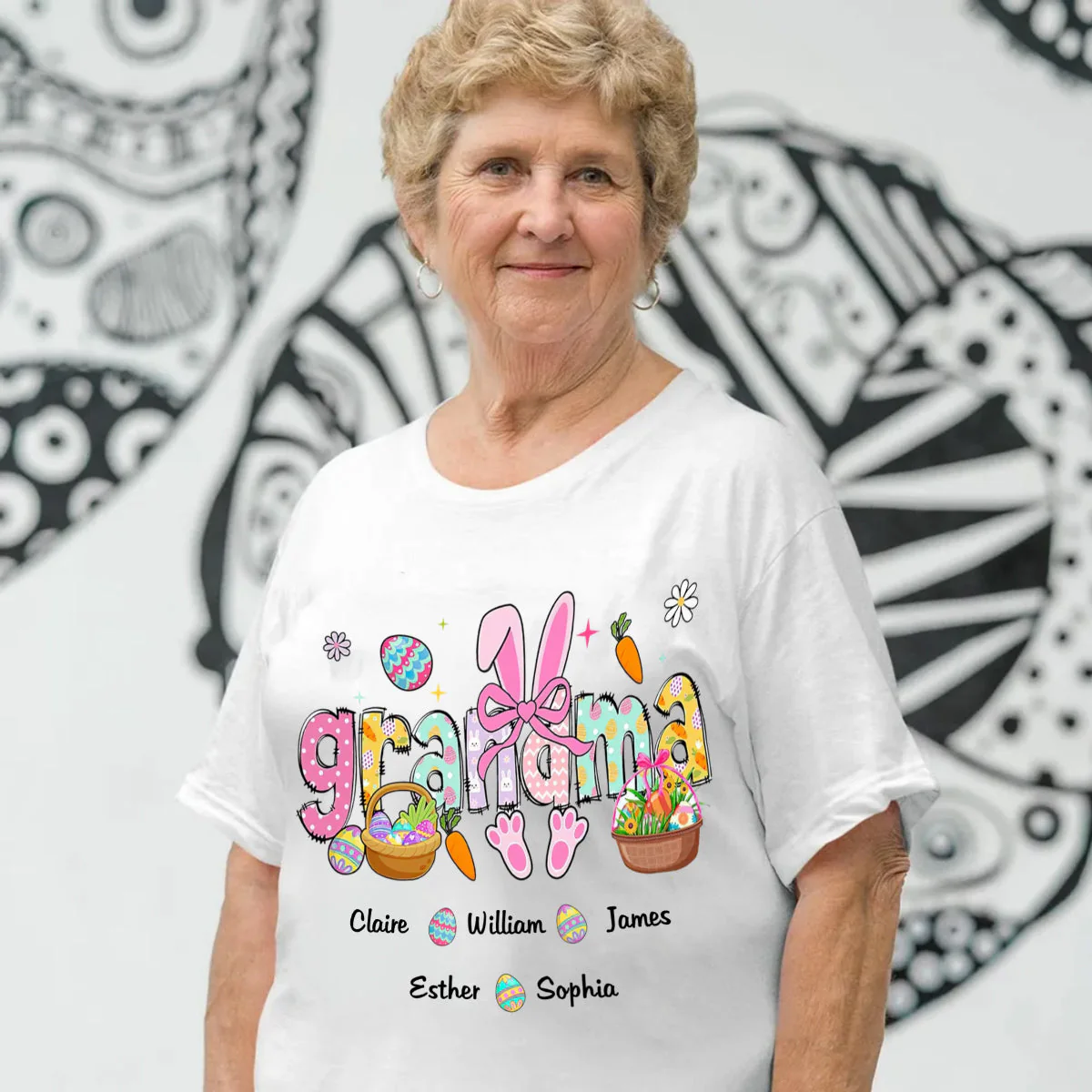 Easter Bunny Coquette Bow Gift For Family, Personalized Grandma And Kids T-Shirt - Image 2