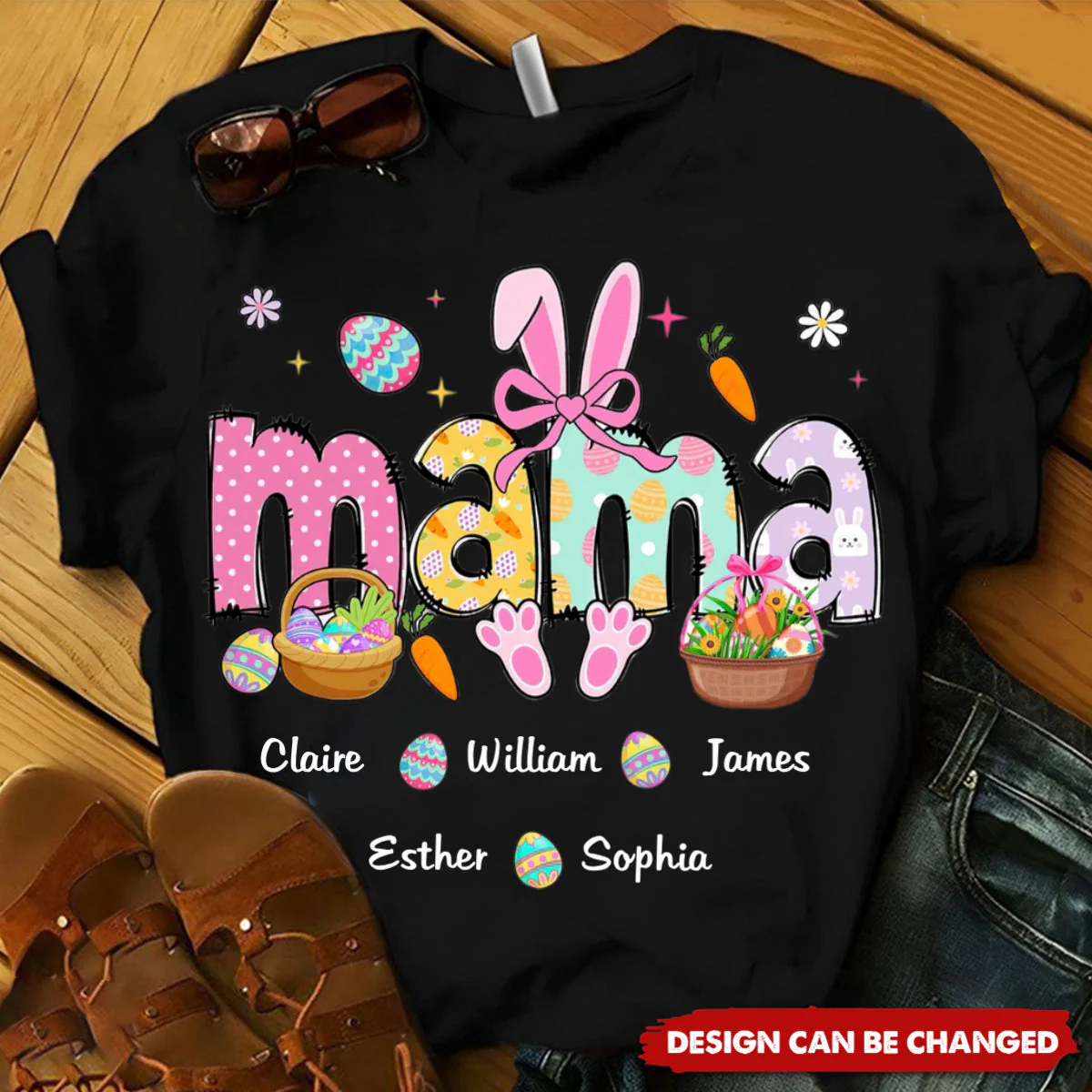 Easter Bunny Coquette Bow Gift For Family, Personalized Grandma And Kids T-Shirt - Image 8