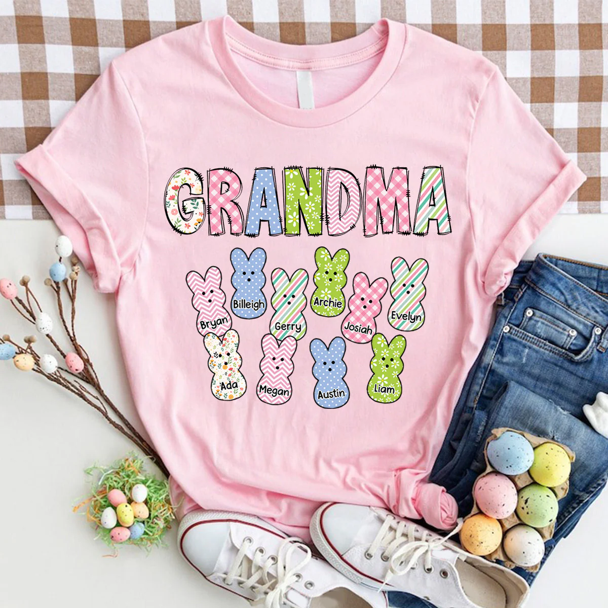 Easter Bunny Grandma Holding Little Marshmallow Kids Personalized Pure Cotton T-shirt - Image 3