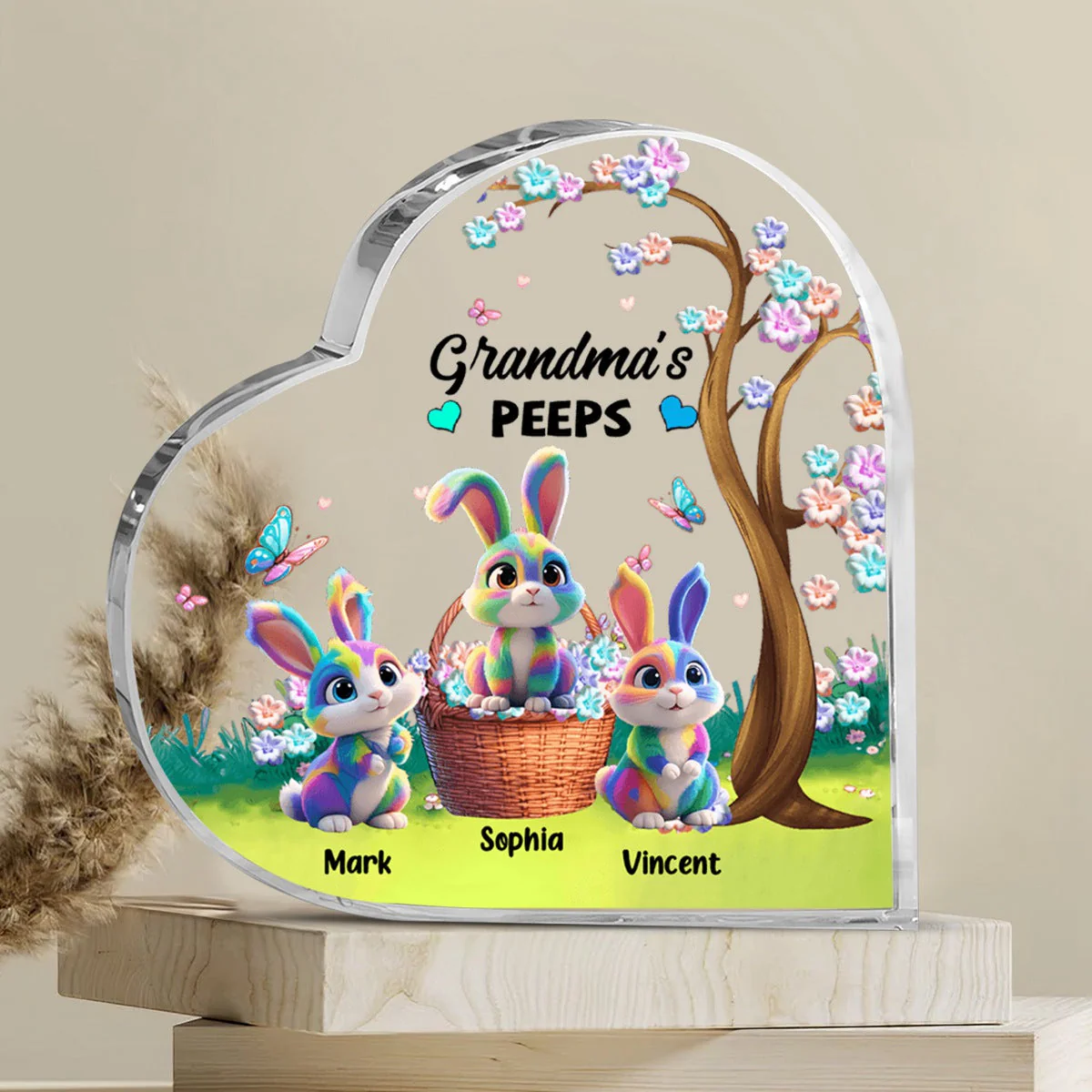 Easter Gift Grandma's Marshmallow Bunny - Personalized Custom Heart Shaped Acrylic Plaque - Image 3
