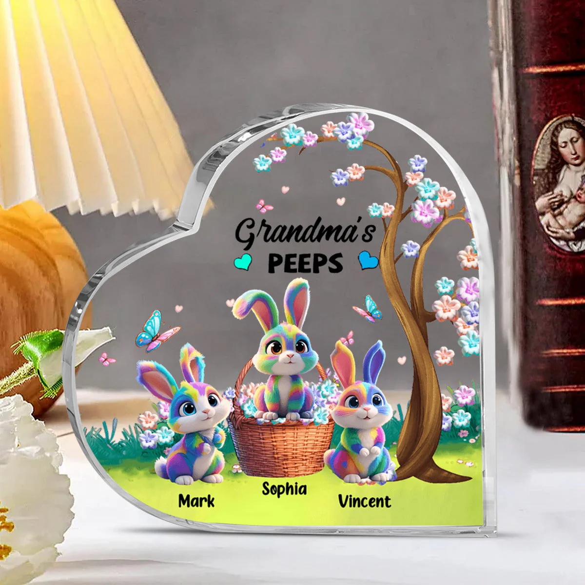 Easter Gift Grandma's Marshmallow Bunny - Personalized Custom Heart Shaped Acrylic Plaque - Image 5