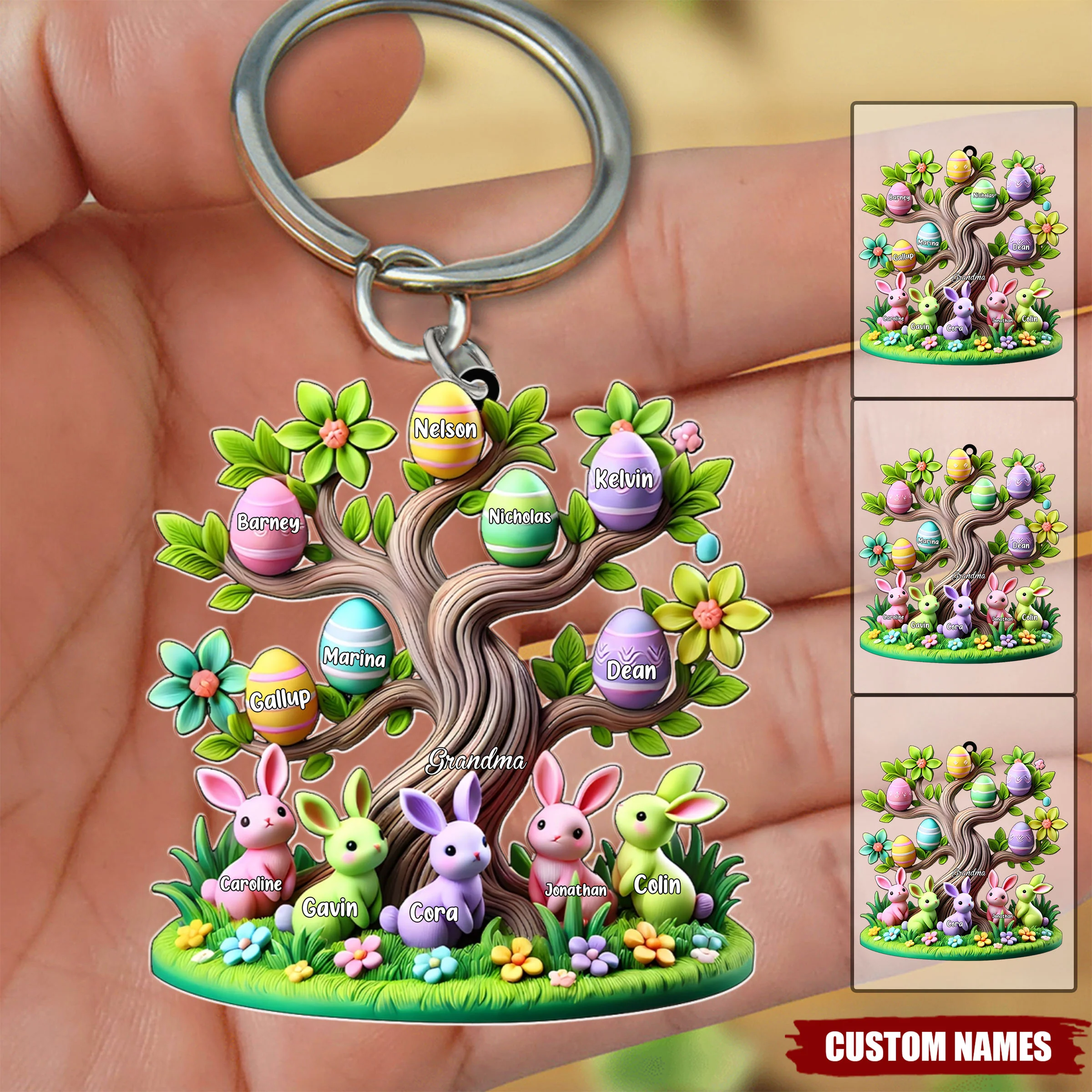 Easter Grandma Bunny Egg Tree Personalized Acrylic Keychain - Image 2