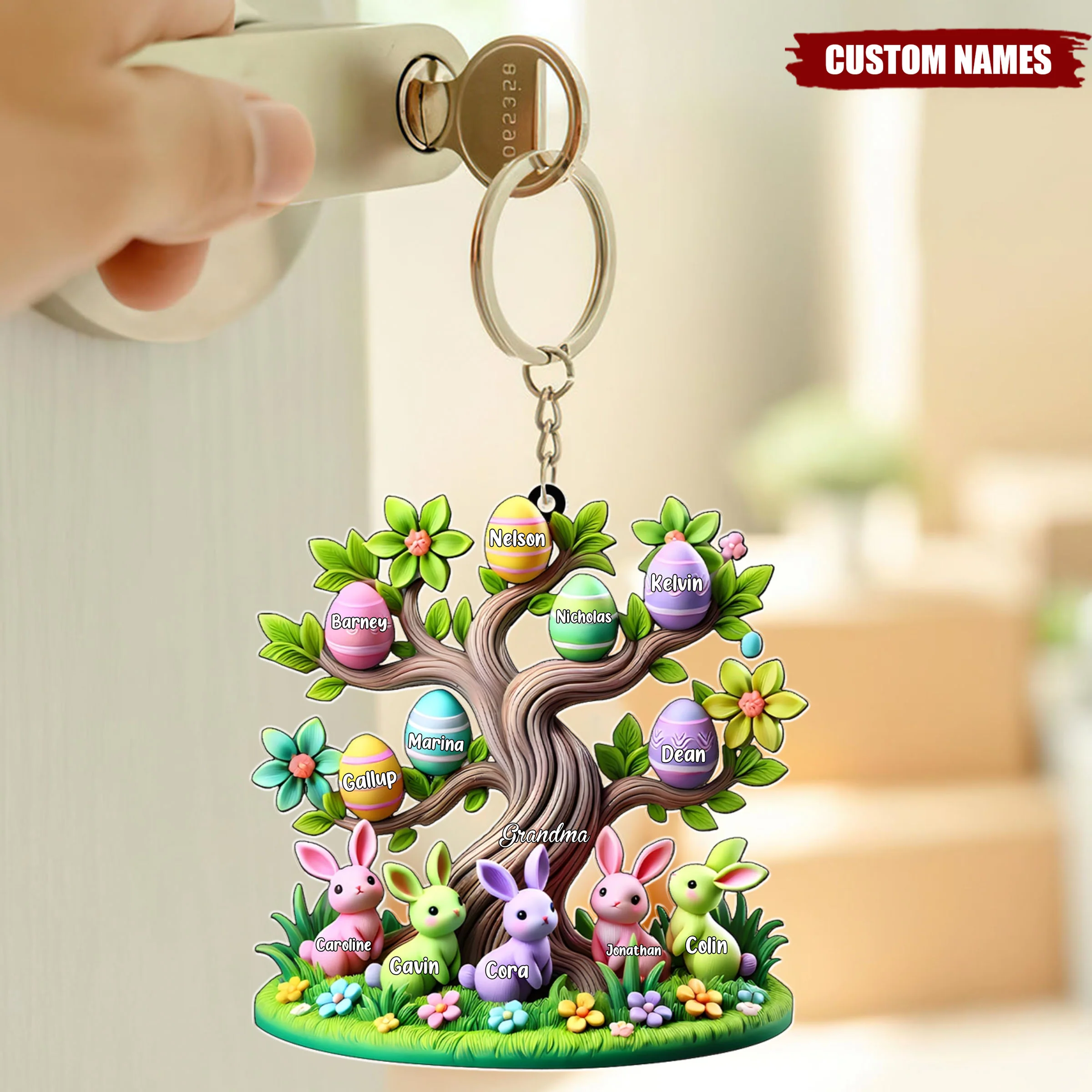 Easter Grandma Bunny Egg Tree Personalized Acrylic Keychain - Image 4