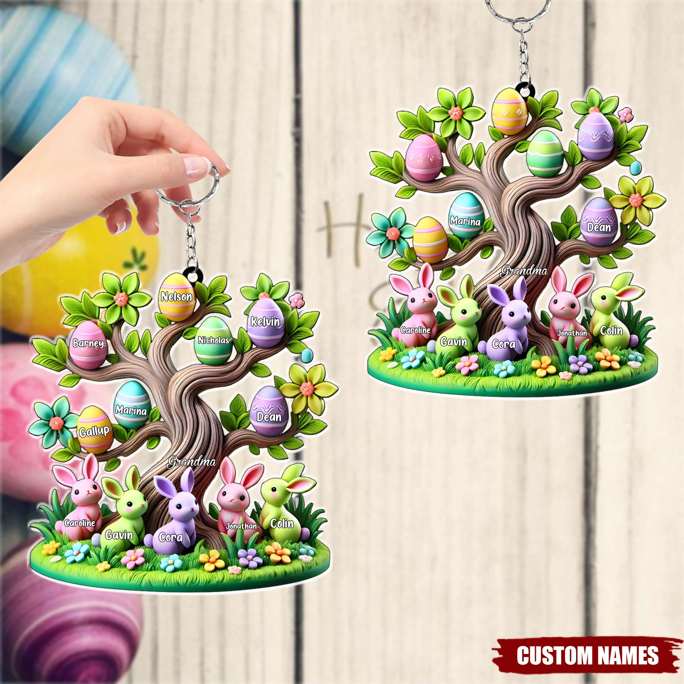 Easter Grandma Bunny Egg Tree Personalized Acrylic Keychain - Image 5