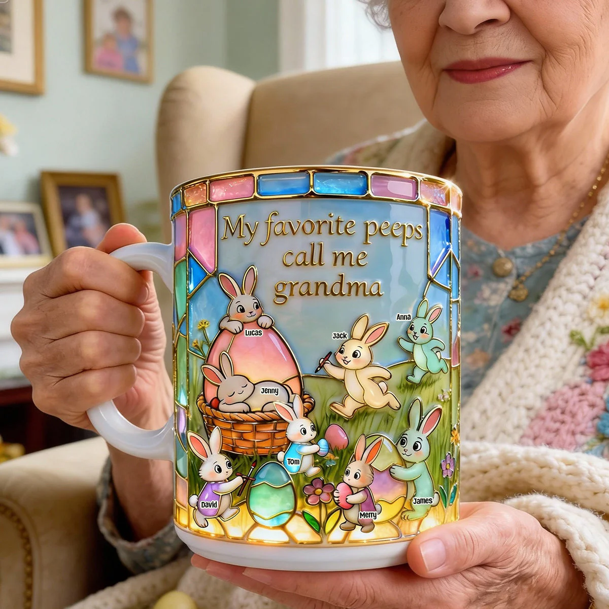 Easter Grandma's Cute Bunnies Coffee Mug, Personalized Gifts For Grandma & Mom - Image 2
