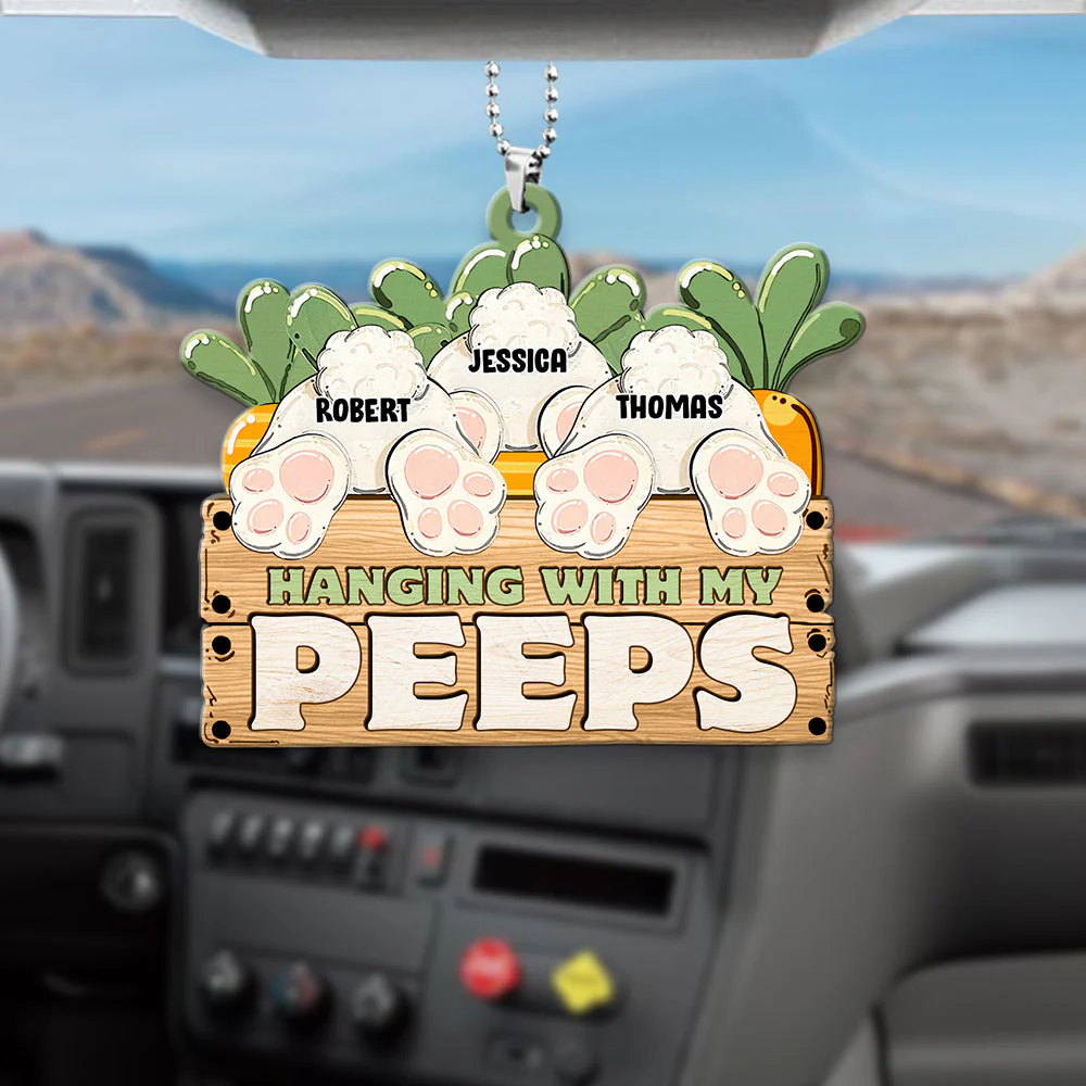 Easter Hanging With My Rabbit Personalized Acrylic Car Ornament Gifts For Family - Image 3