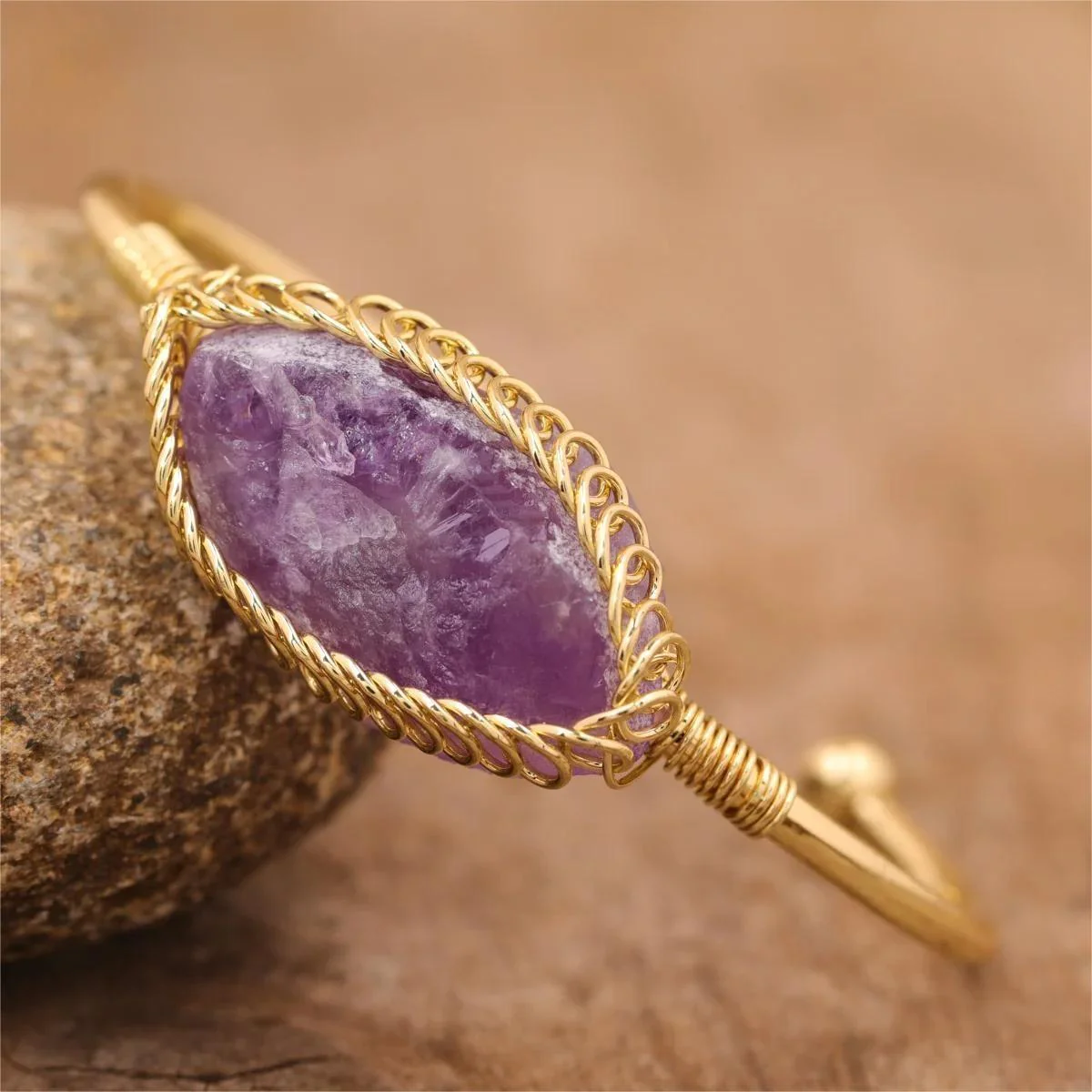 Elegant Amethyst Gold Cuff Bracelet For Her - Image 10