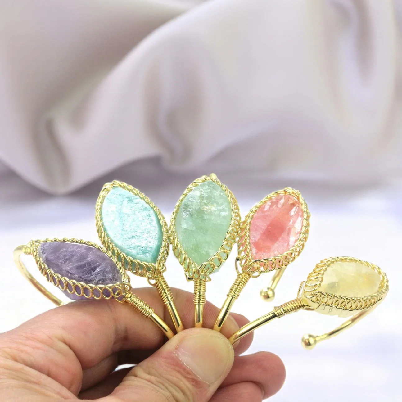 Elegant Amethyst Gold Cuff Bracelet For Her - Image 5
