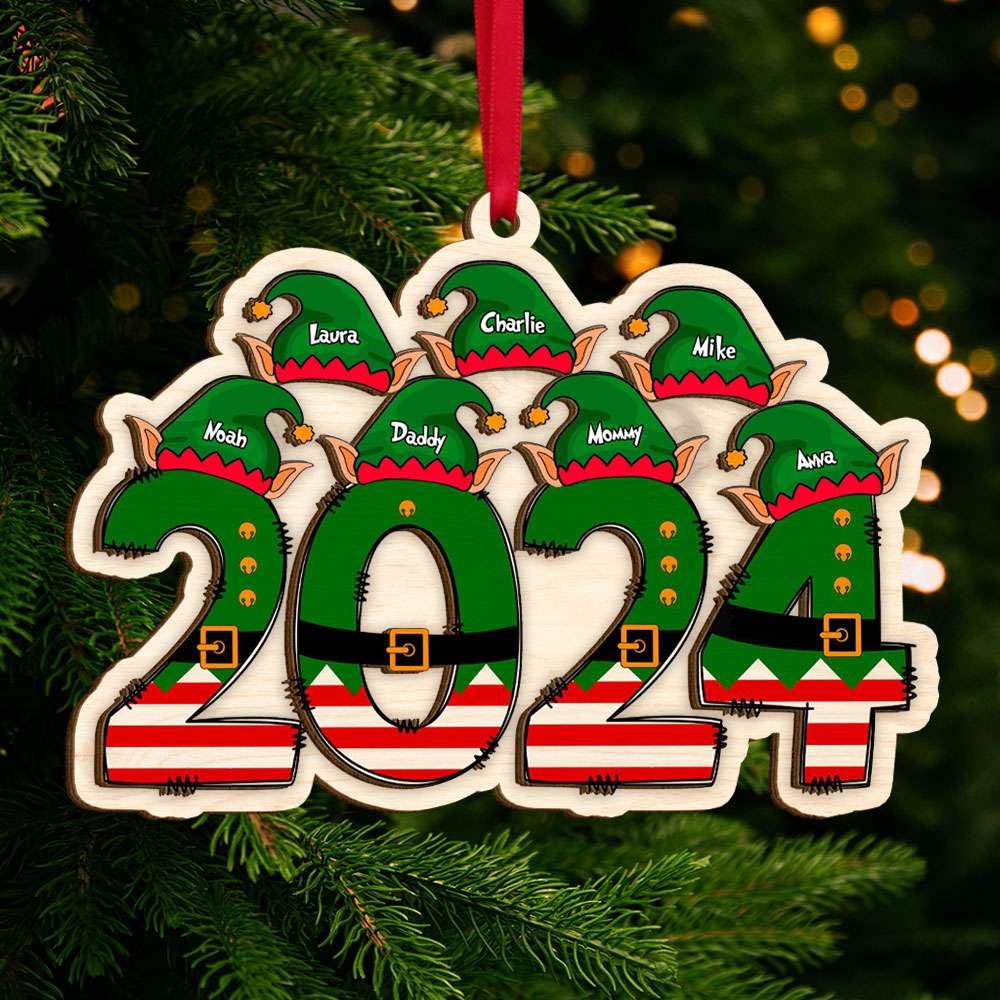 Elf Family Movie Lover Personalized Christmas 2 Layered Wooden Ornament - Image 3