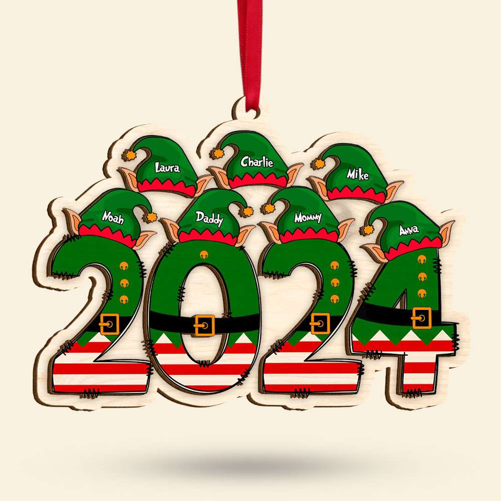 Elf Family Movie Lover Personalized Christmas 2 Layered Wooden Ornament - Image 4