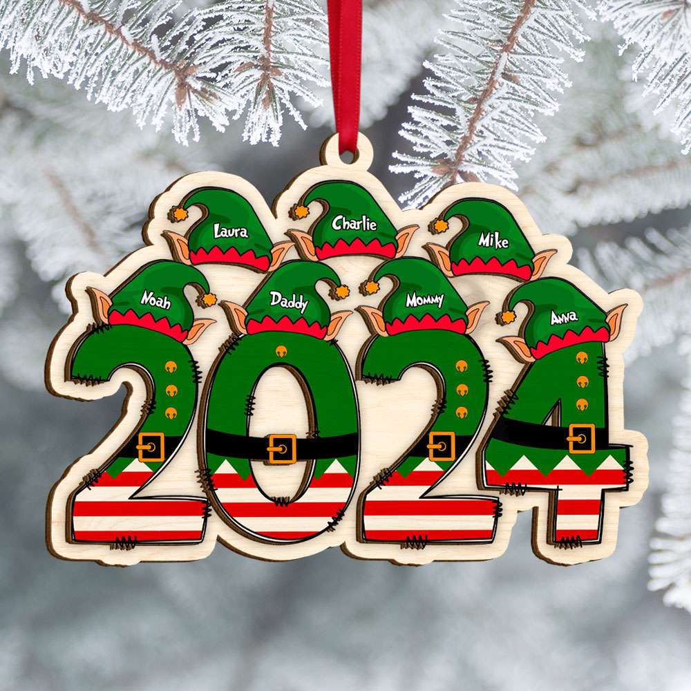Elf Family Movie Lover Personalized Christmas 2 Layered Wooden Ornament - Image 5