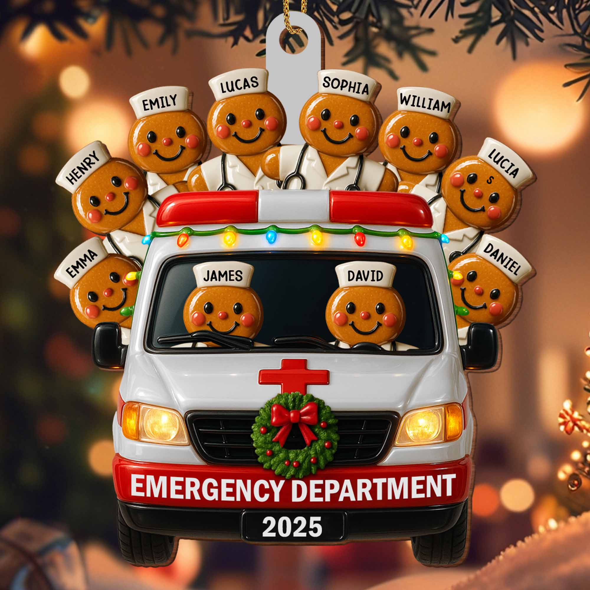 Emergency Department Team Holiday Ambulance, Personalized Wood Ornament, Gift For Medical Professionals - Image 2