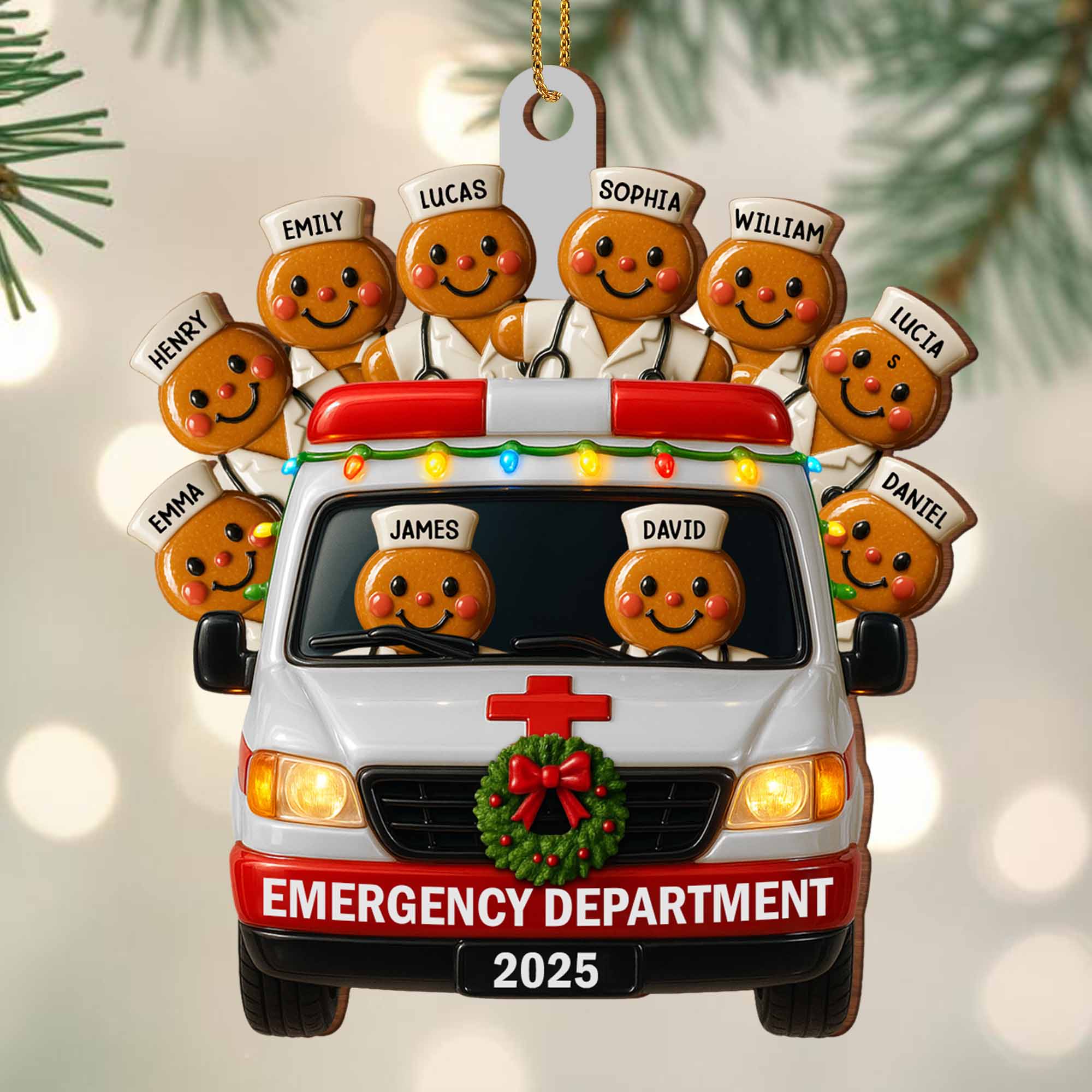Emergency Department Team Holiday Ambulance, Personalized Wood Ornament, Gift For Medical Professionals - Image 4