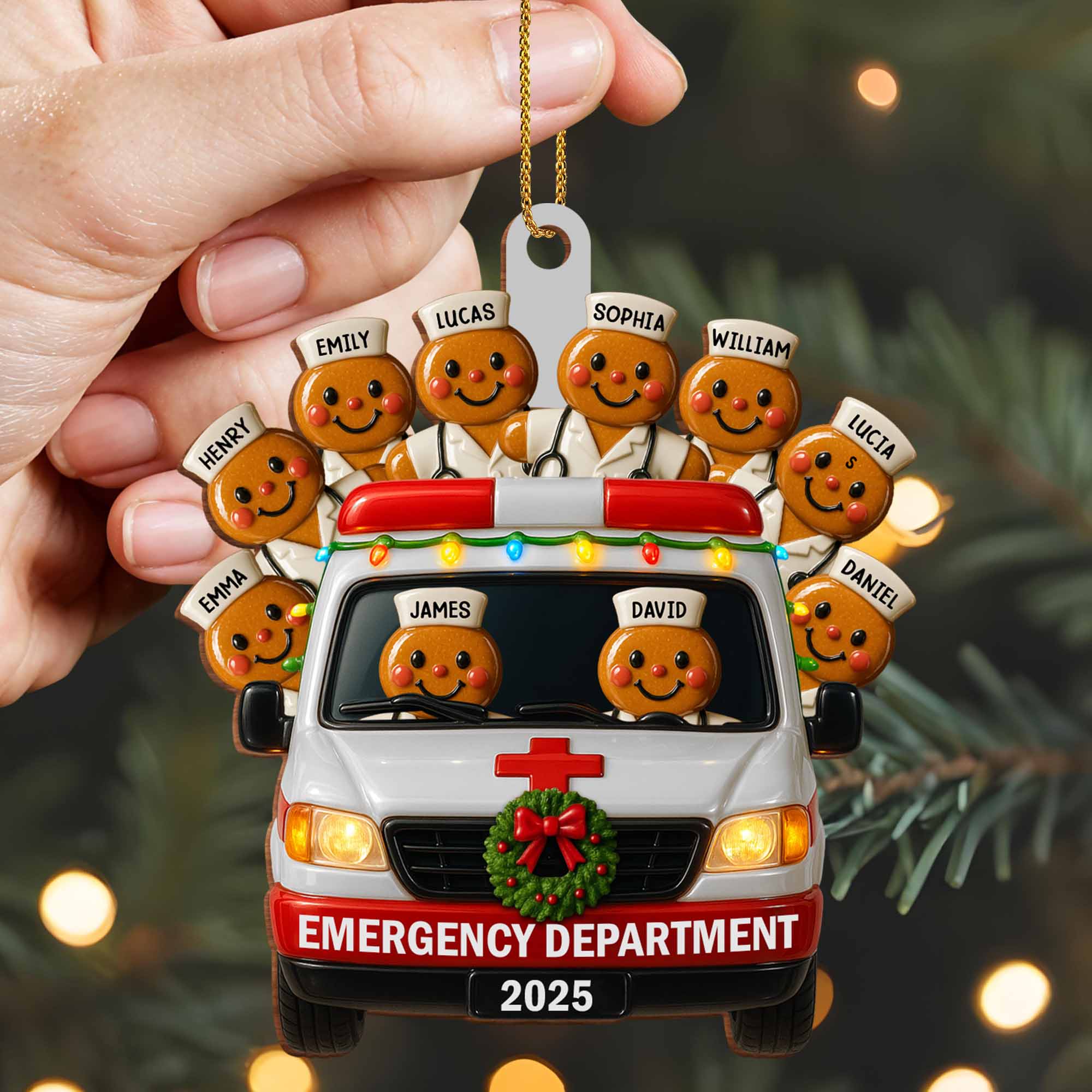 Emergency Department Team Holiday Ambulance, Personalized Wood Ornament, Gift For Medical Professionals - Image 5