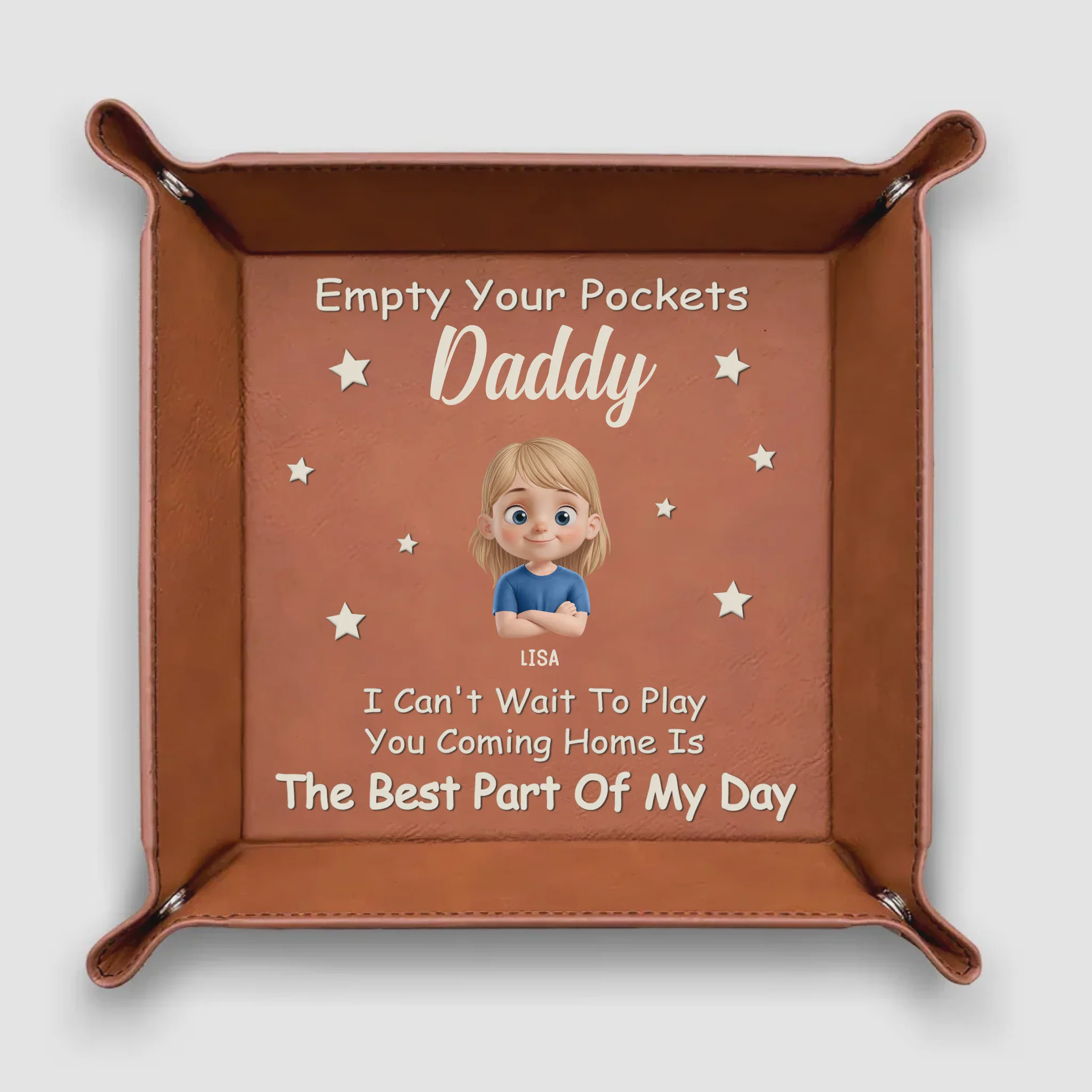Empty Your Pockets, Fill Our Hearts - Family Personalized Leather Valet Tray Gift For Dad, Grandpa - Image 2