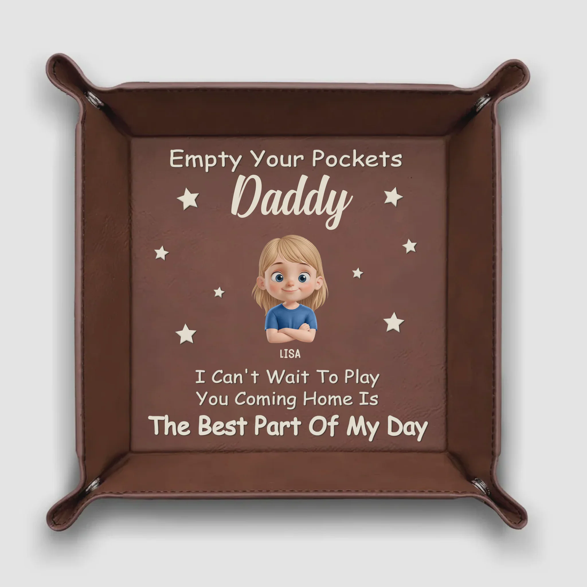 Empty Your Pockets, Fill Our Hearts - Family Personalized Leather Valet Tray Gift For Dad, Grandpa - Image 6