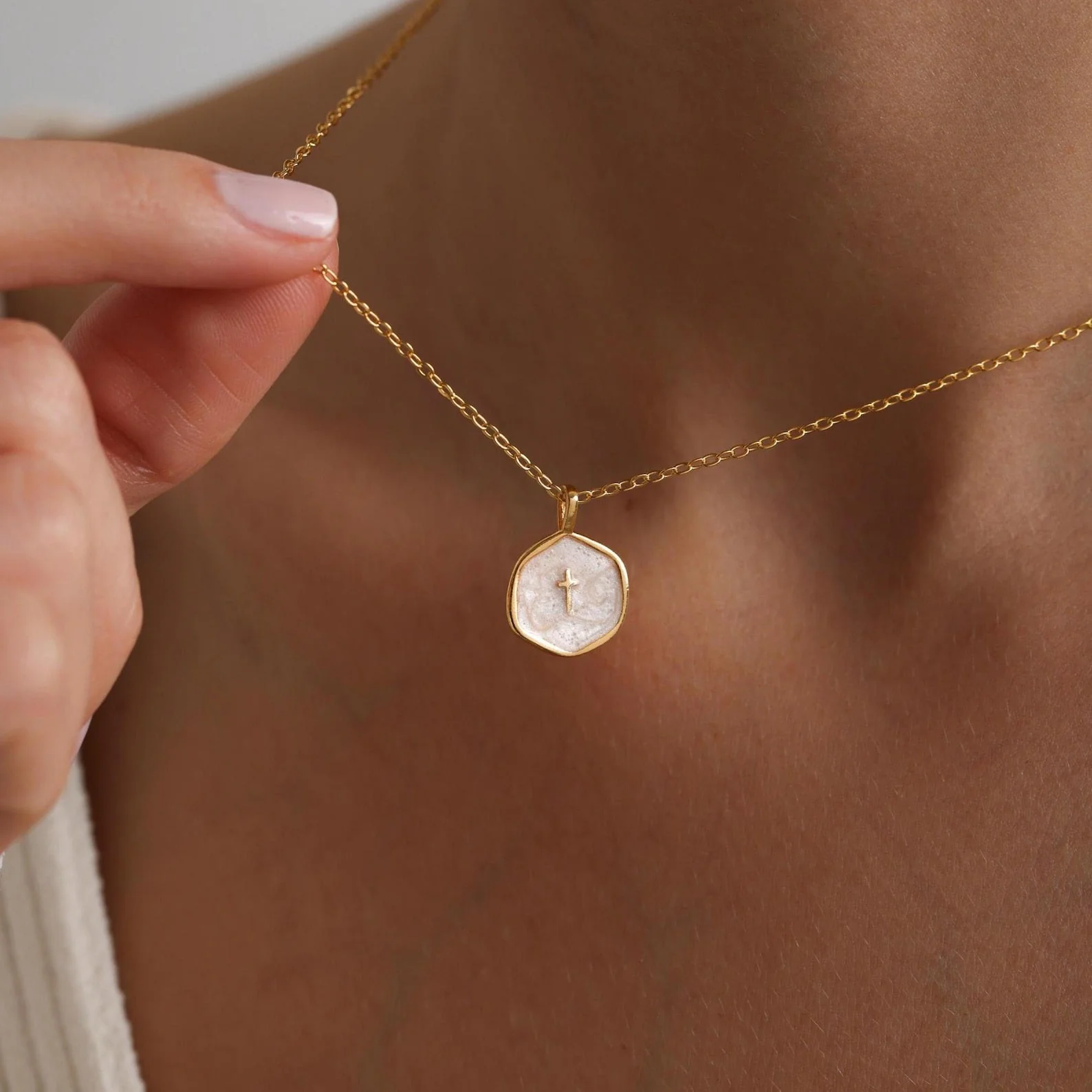 Enamel Mini Cross Necklace, Tiny Cross Necklace, Religious Necklace