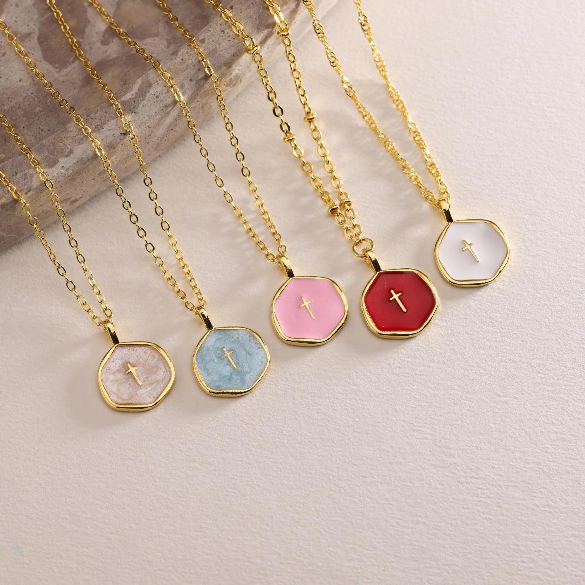 Enamel Mini Cross Necklace, Tiny Cross Necklace, Religious Necklace - Image 2
