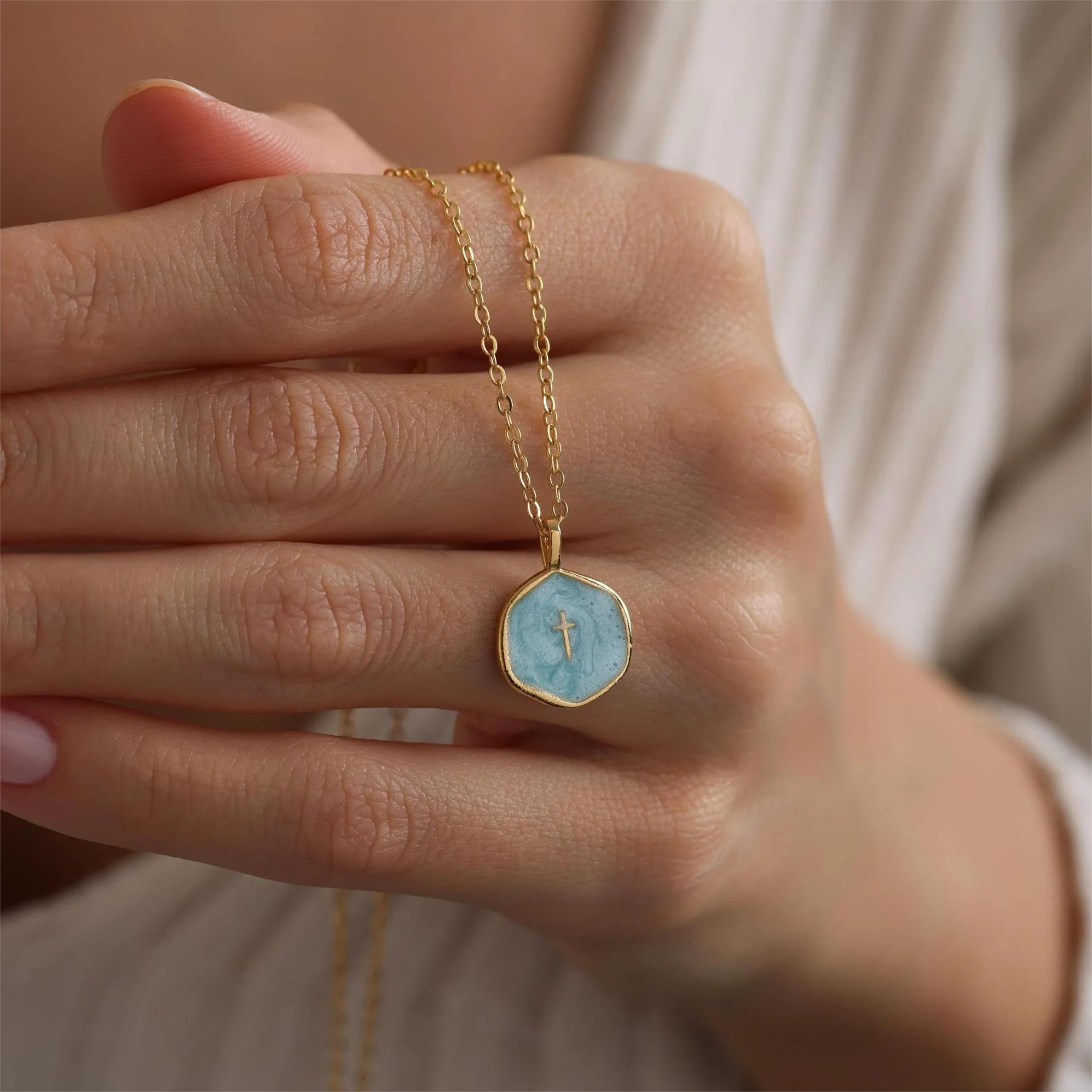 Enamel Mini Cross Necklace, Tiny Cross Necklace, Religious Necklace - Image 3