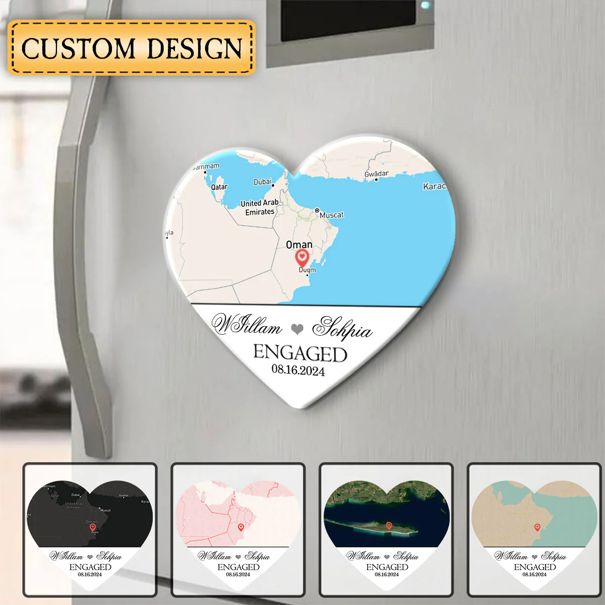 Engagement Gift - Custom Map Heart-shaped Fridge Magnet - Image 2