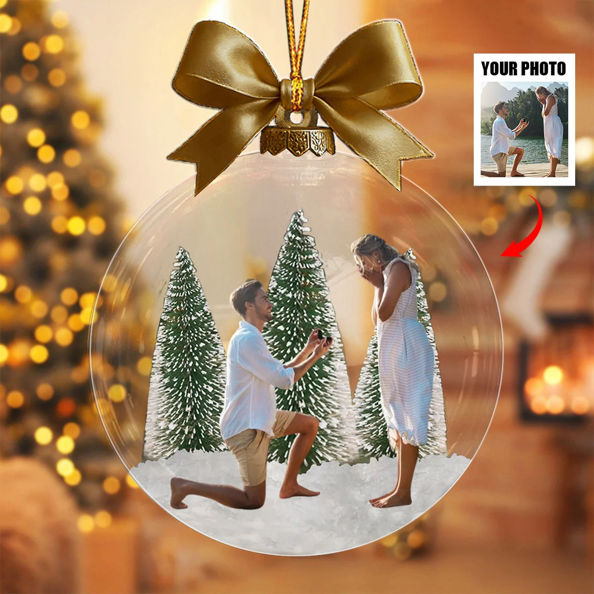 Engagement Gift Custom Photo Personalized Acrylic Ornament, Christmas Gifts For Couple - Image 2