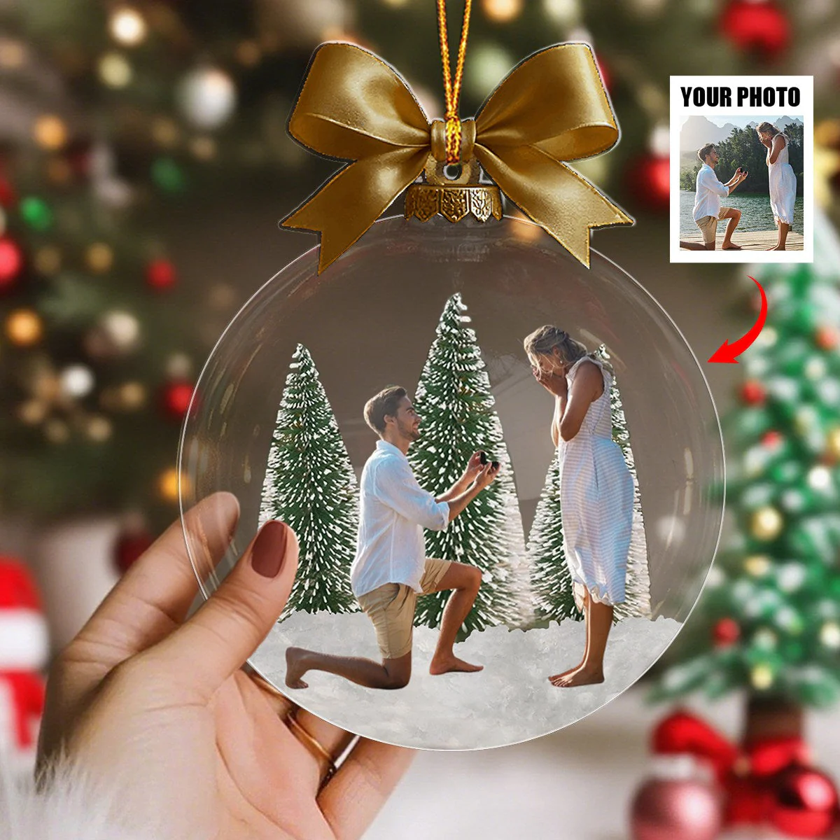 Engagement Gift Custom Photo Personalized Acrylic Ornament, Christmas Gifts For Couple - Image 3