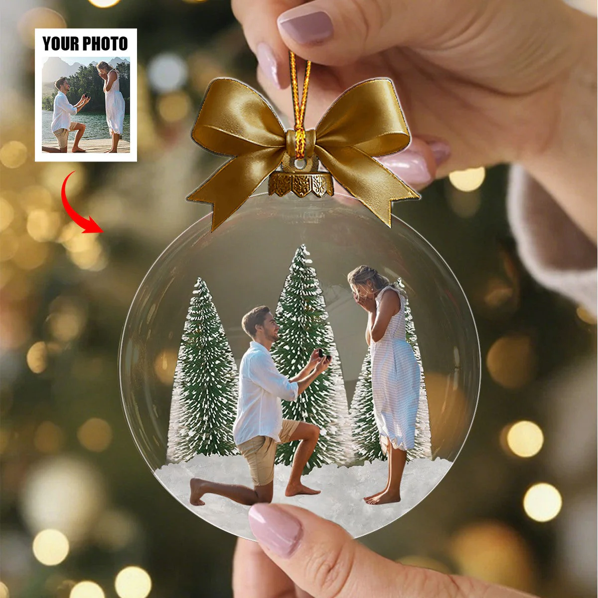 Engagement Gift Custom Photo Personalized Acrylic Ornament, Christmas Gifts For Couple - Image 4