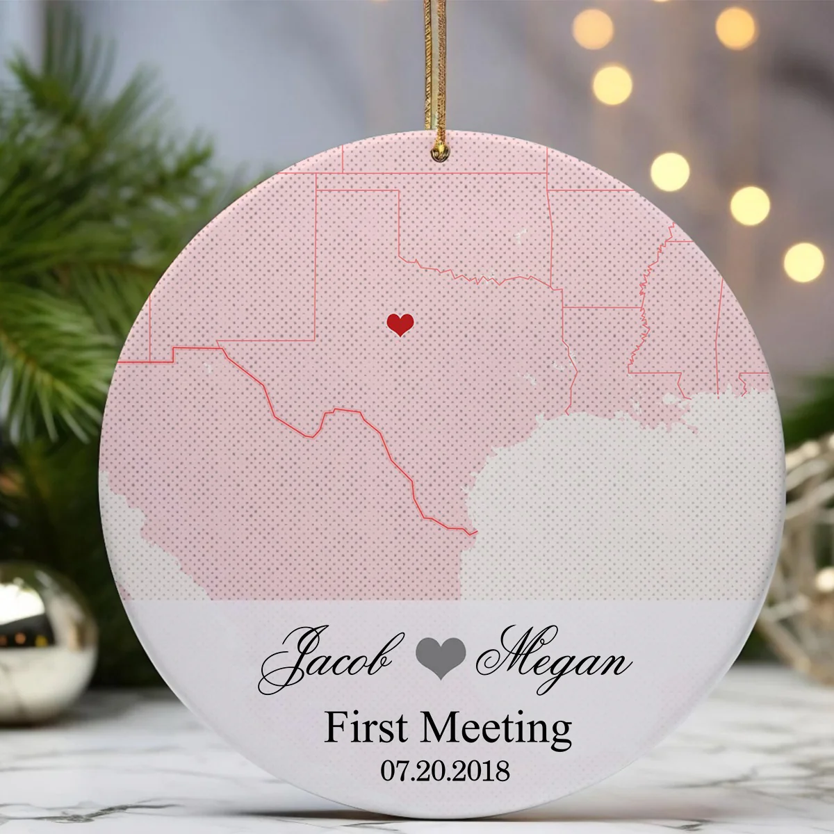 Engagement Ornament - Custom Map Gift Ceramic Ornament - Image 2