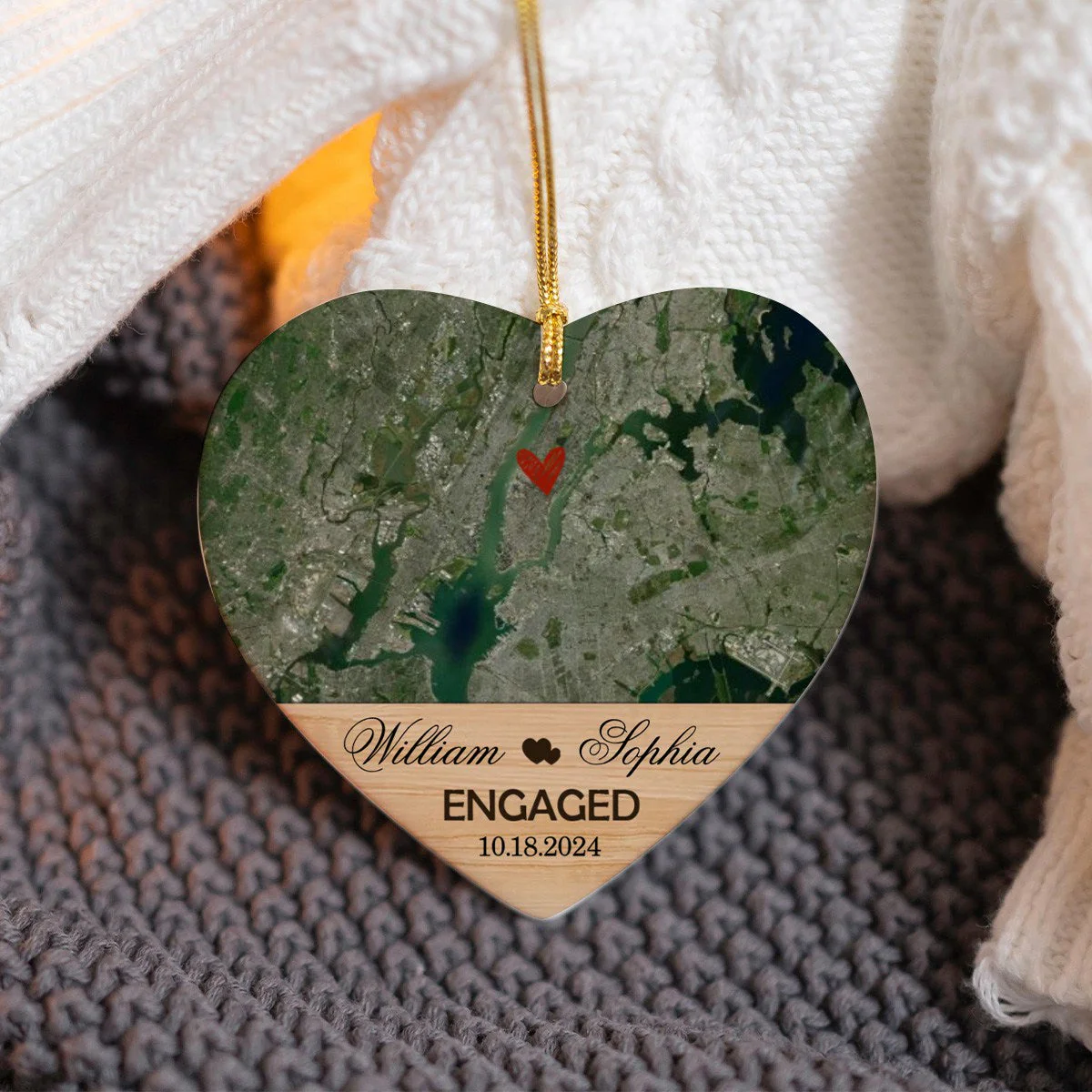 Engagement Ornament - Custom Map Gift Heart-shaped Ceramic Ornament - Image 2