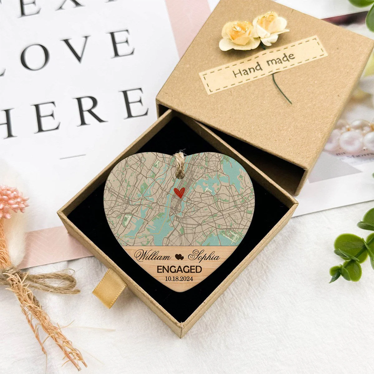 Engagement Ornament - Custom Map Gift Heart-shaped Ceramic Ornament - Image 3