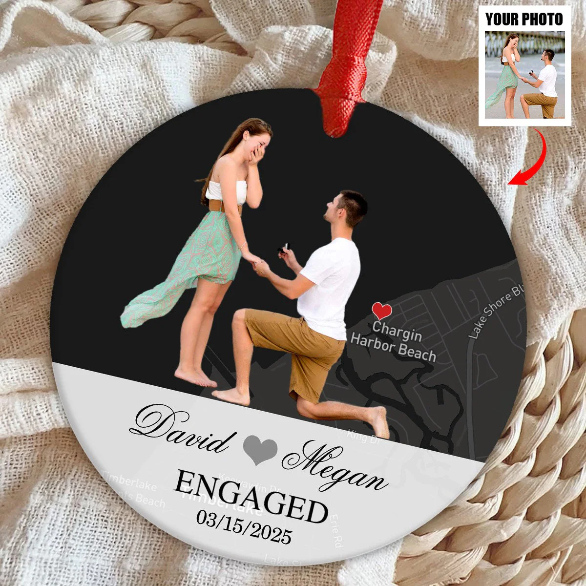 Engagement Ornament - Custom Map & Photo Gift Ceramic Ornament for Couple - Image 3