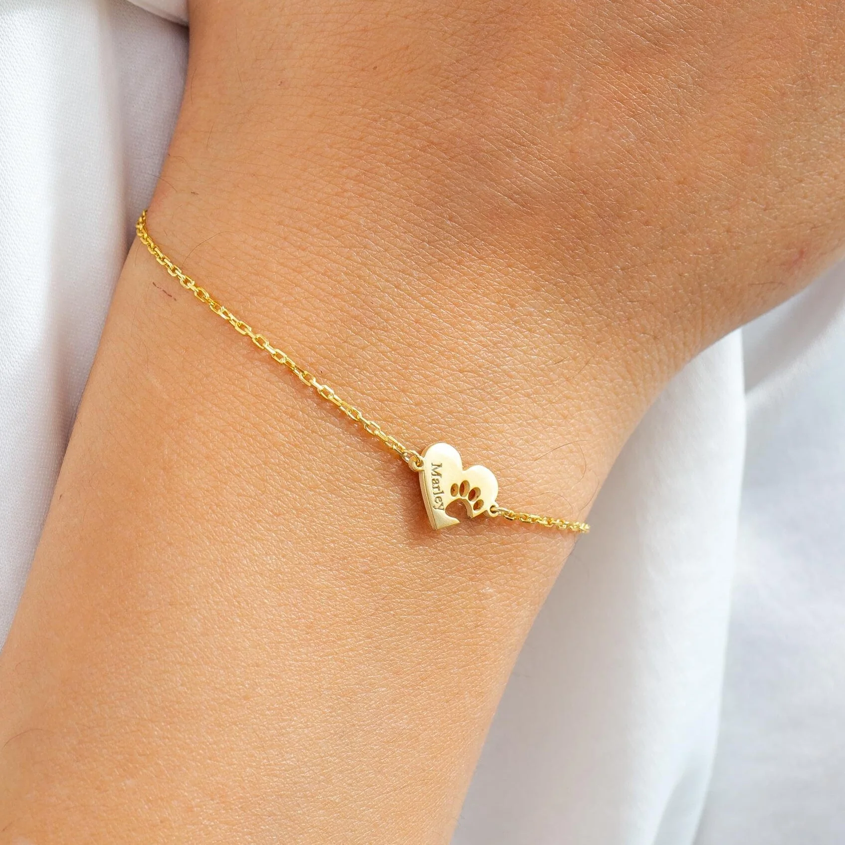 Engraved Heart Pawprint Bracelet Gift for Pet Lovers Dog Mom - Image 3