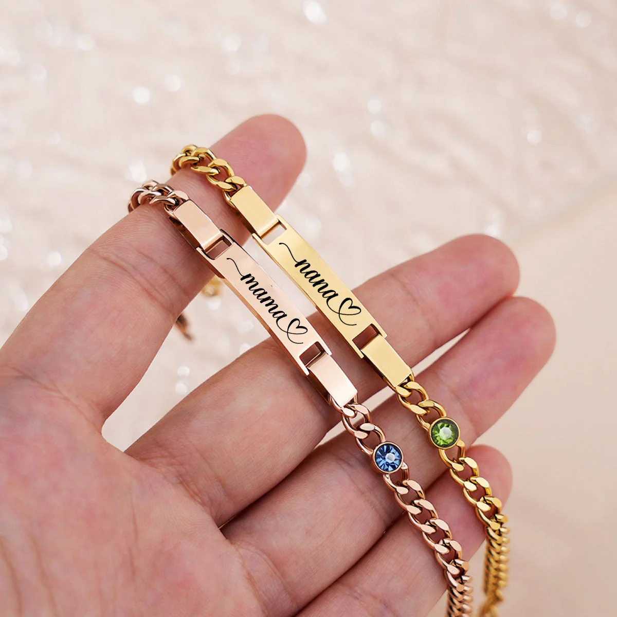 Engraved Name Birthstone Bracelet For Mom Grandma - Image 2