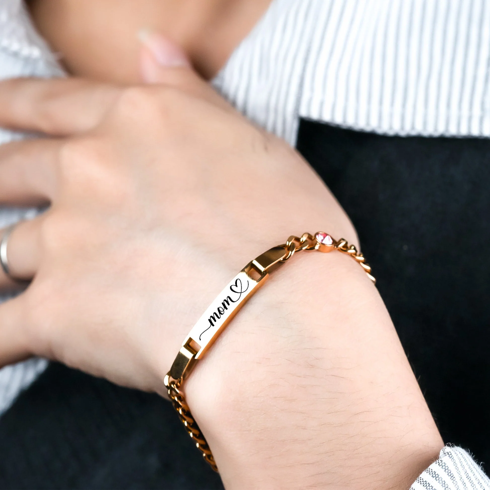 Engraved Name Birthstone Bracelet For Mom Grandma - Image 3
