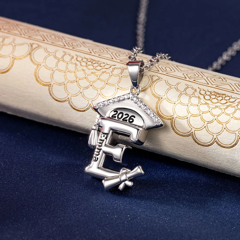 Engraved Name Personalized Bachelor Hat Graduation Initial Necklace - Image 10