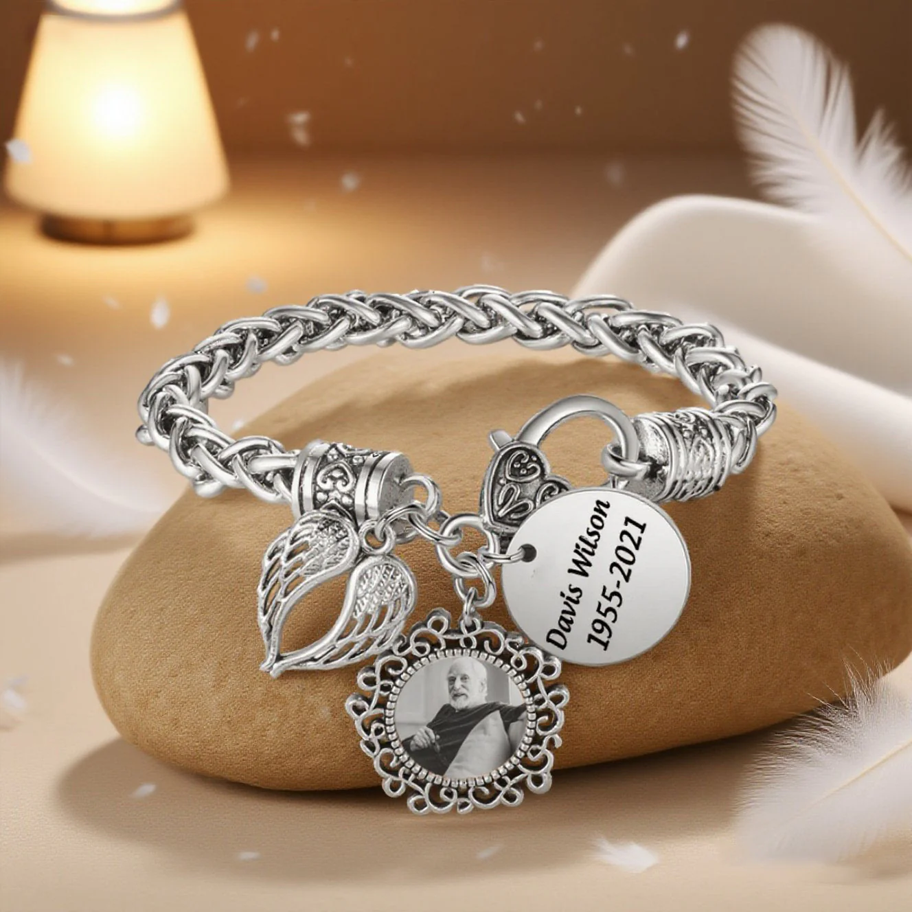 Engraved Name Personalized Memorial Antique Bracelet With Photo - Image 2