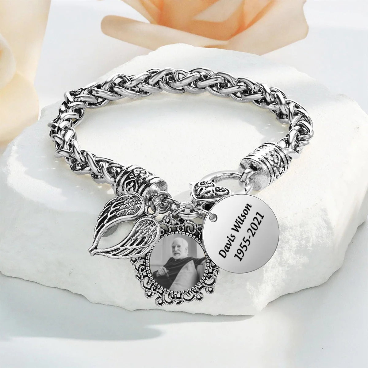 Engraved Name Personalized Memorial Antique Bracelet With Photo - Image 4