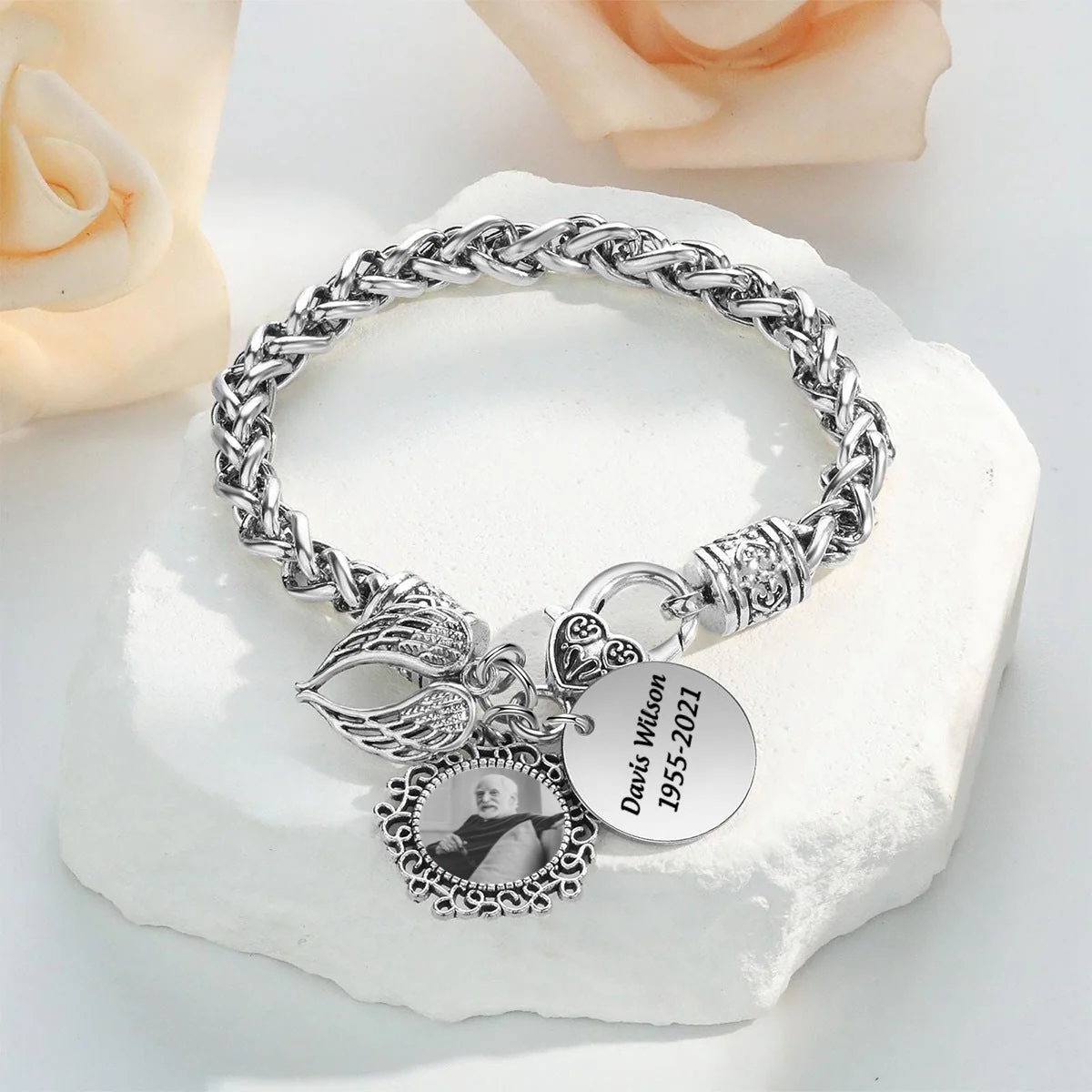 Engraved Name Personalized Memorial Antique Bracelet With Photo - Image 5